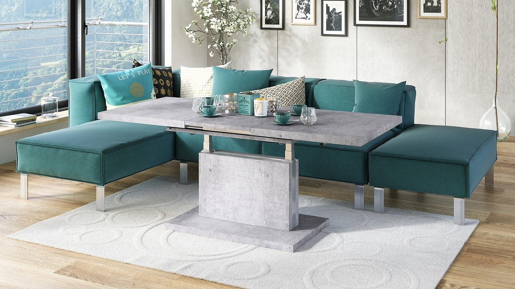 COUCHTISCH rechteckig Beton ausziehbar höhenverstellbar - Hellgrau, Holzwerkstoff (80/120/56cm) - designimpex