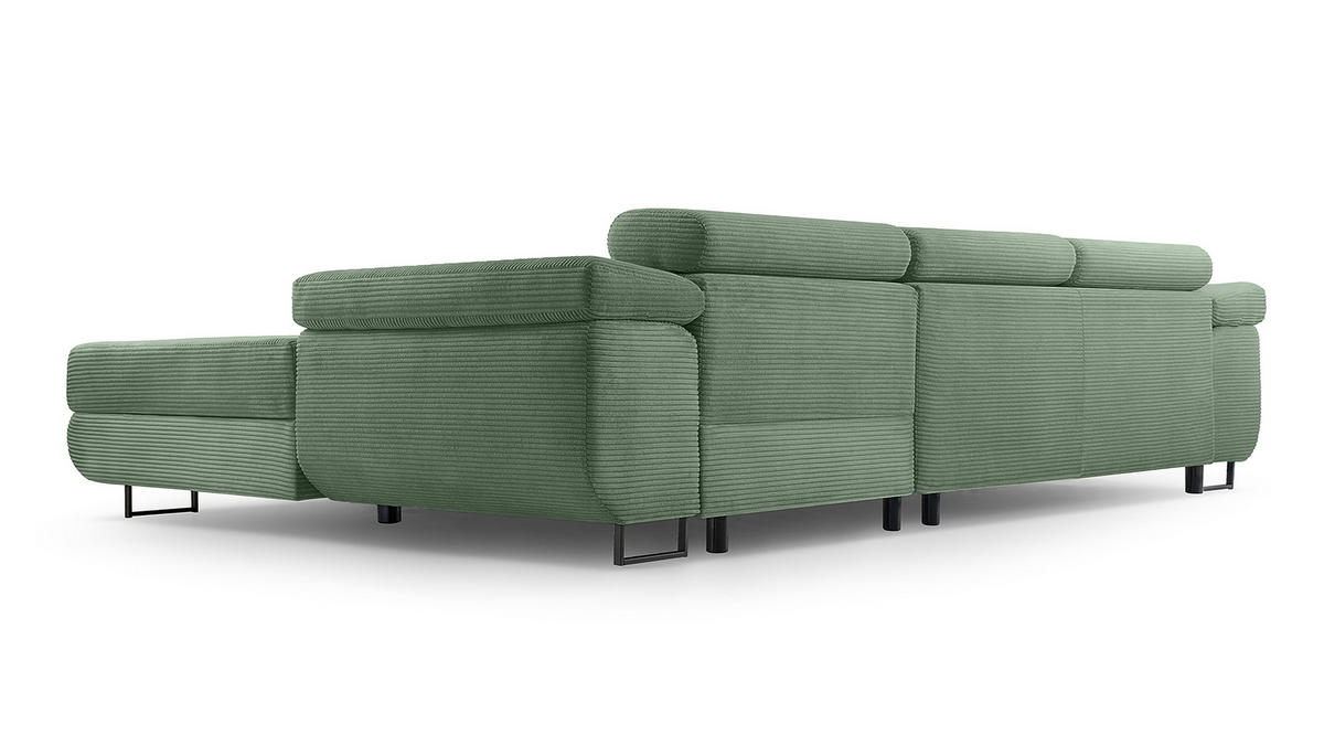 ECKSOFA L Form Arborio Salbeigrün 280/203/90 cm Rechts mit Schlaffunktion - Schwarz/Grün, Textil/Metall (280/203cm) - AX Living