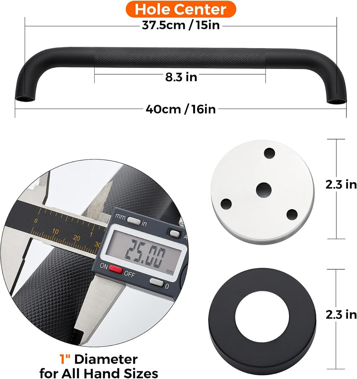 HALTEGRIFF – Schwarz – Edelstahl 304 – 40 cm – 2er-Set - Schwarz, Metall (41/4/14.5cm)