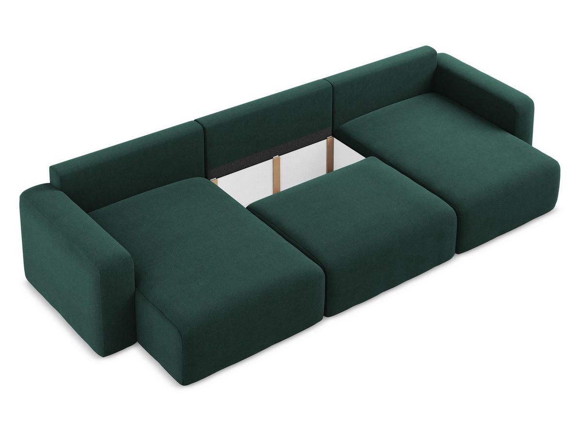 ECKSOFA mit Schlaffunktion rechts Strukturstoff Stoff Grün - Dunkelgrün/Schwarz, Kunststoff/Textil (332/79/149cm) - Makamii
