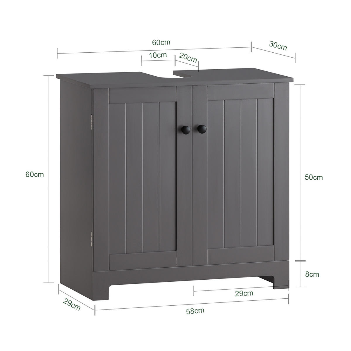 WASCHBECKENUNTERSCHRANK Grau - Grau, Holzwerkstoff (60/60/30cm) - SoBuy