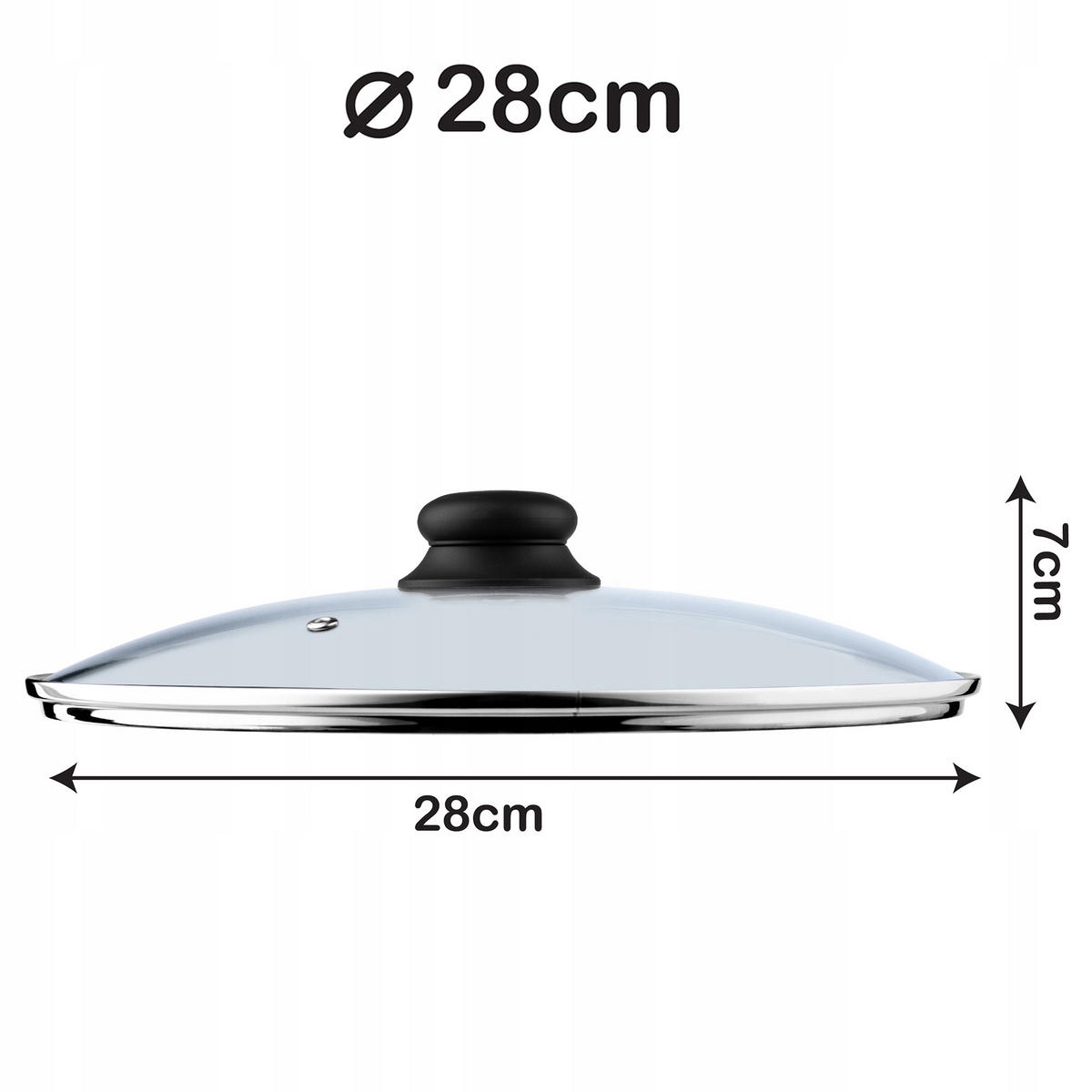DECKEL mit Schwarz Silikongriff, 28 cm - Transparent, Glas (28cm) - KADAX