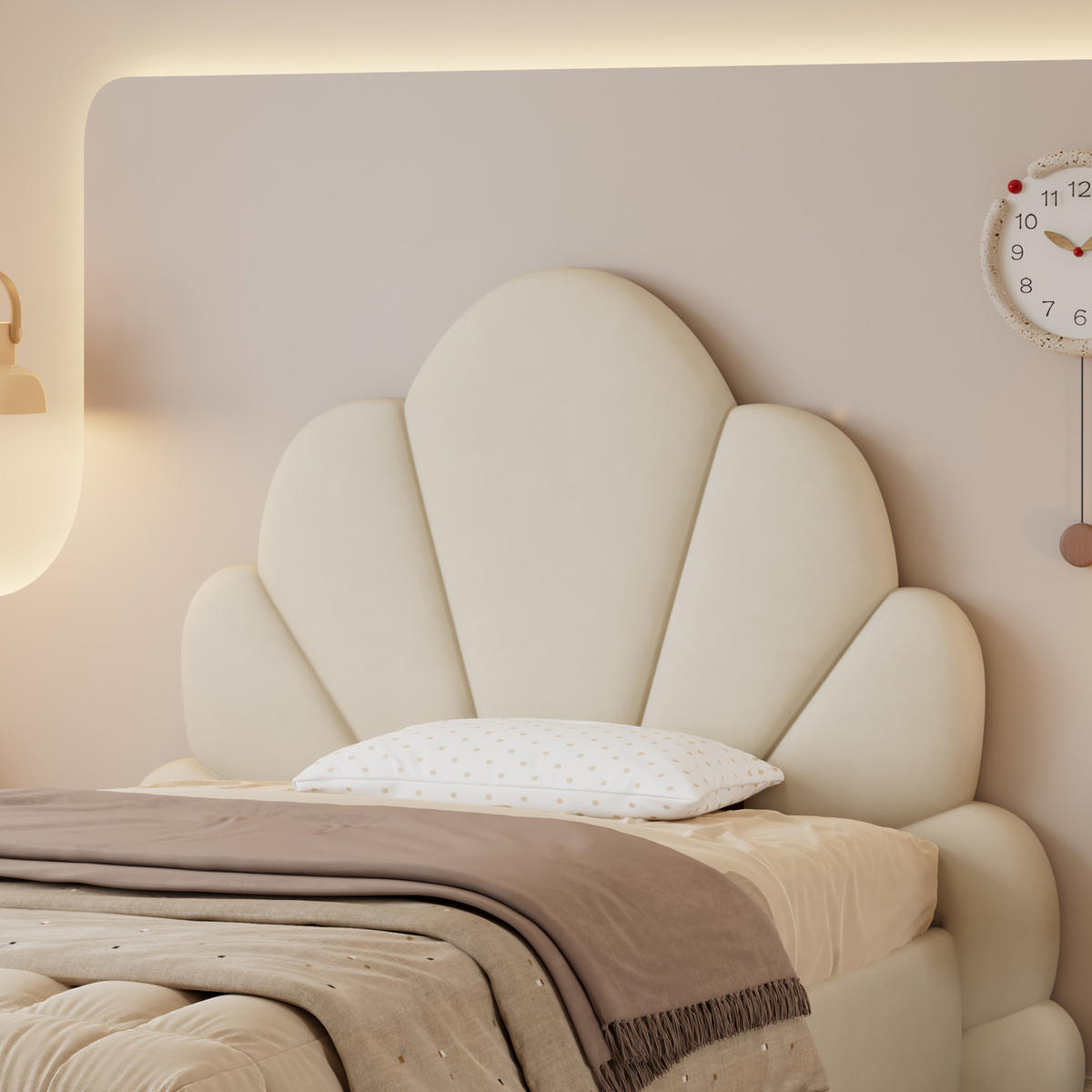 POLSTERBETT 90/200 cm Beige mit Blütenkopfteil aus Samt - Beige, Textil (90/200cm) - OKWISH