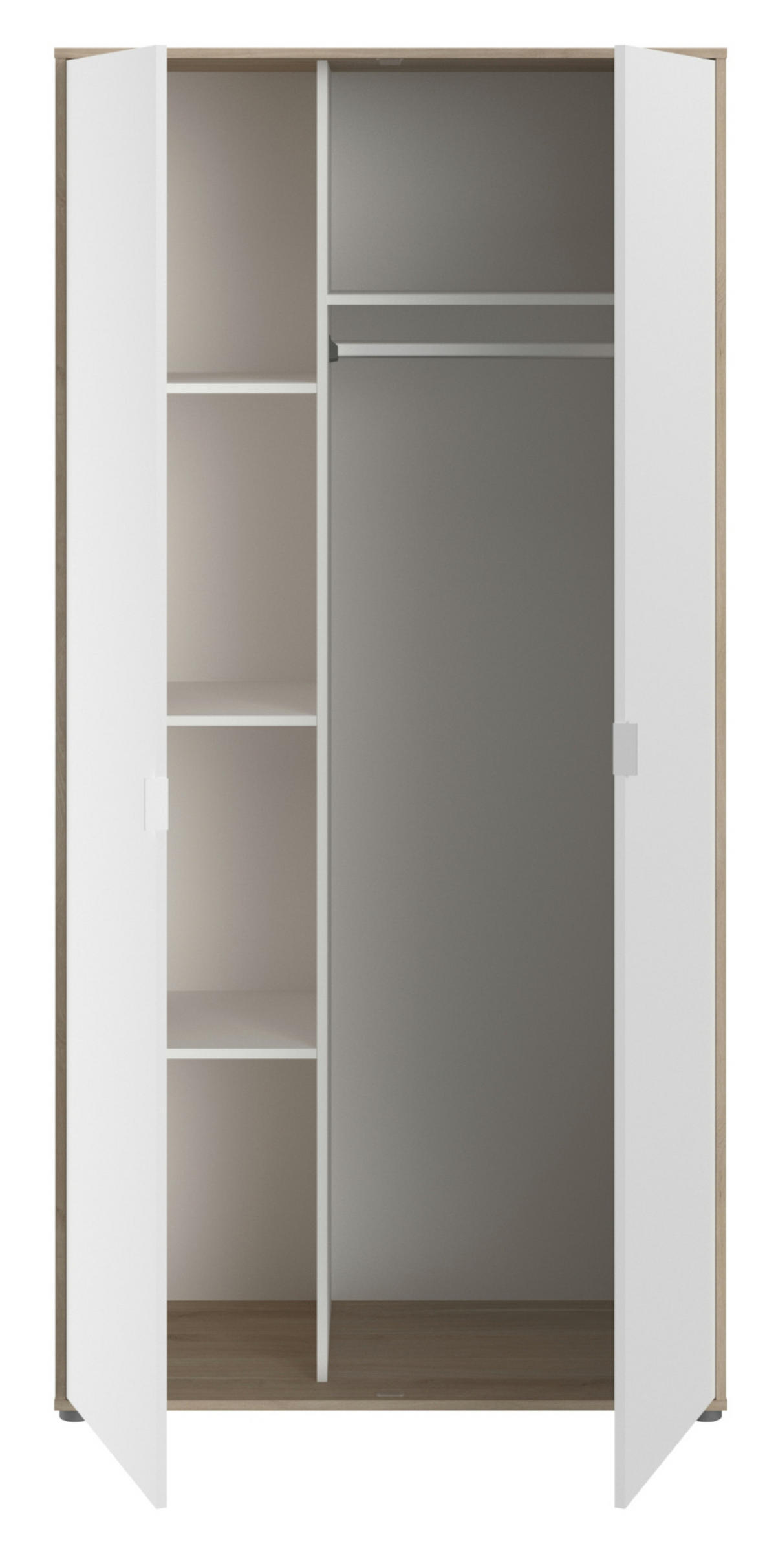 JUGENDZIMMER weiß, Eiche, Komplett-Set 5-teilig mit vielen Fächern - Eichefarben/Weiß, Holzwerkstoff (95/205/206cm) - Parisot Meuble