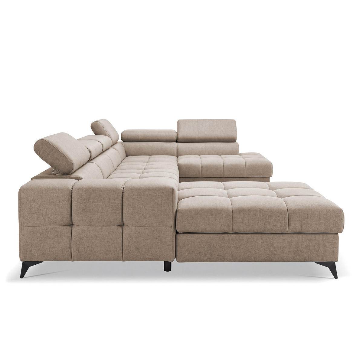 ECKSOFA PUDDING U Links mit Schlaffunktion 125x260 Velours Beige - Beige/Schwarz, Holz/Textil (203/350cm) - Muffo