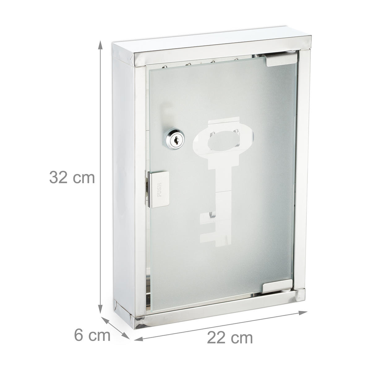 SKRINKA na kľúče - strieborná, kov/sklo (22/32/6cm) - Relaxdays