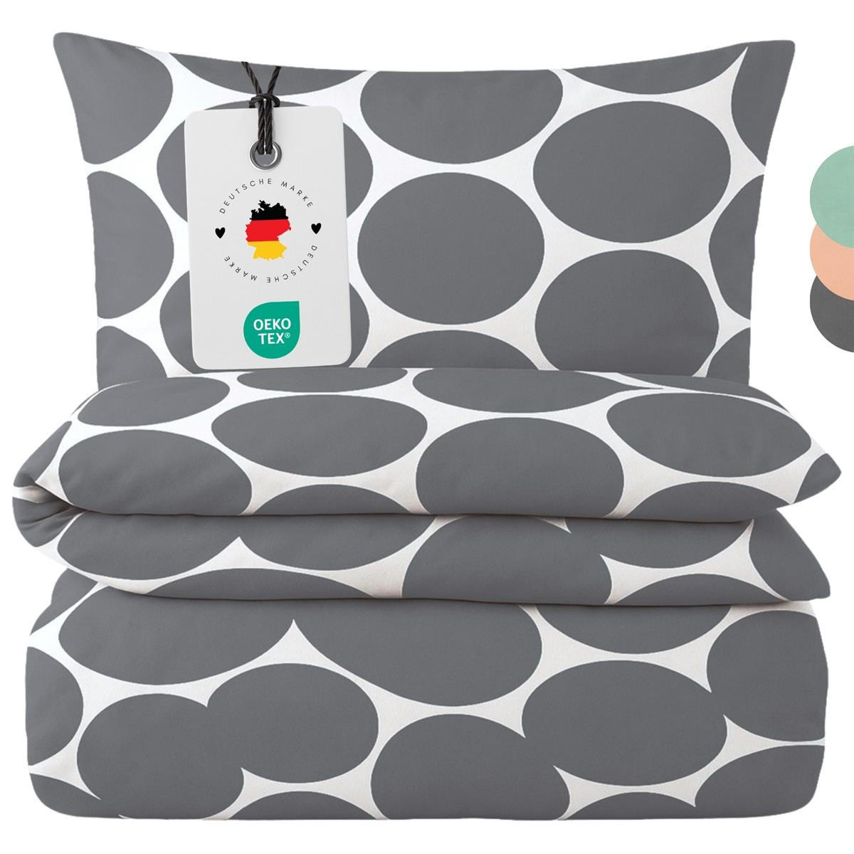 BETTWÄSCHE Mako Perkal 135x200 cm aus 100% Baumwolle mit Reißverschluss, Bettbezug gepunktet 135 x 200 - Schwarz - Schwarz, Textil (135/200cm) - Carpe Sonno