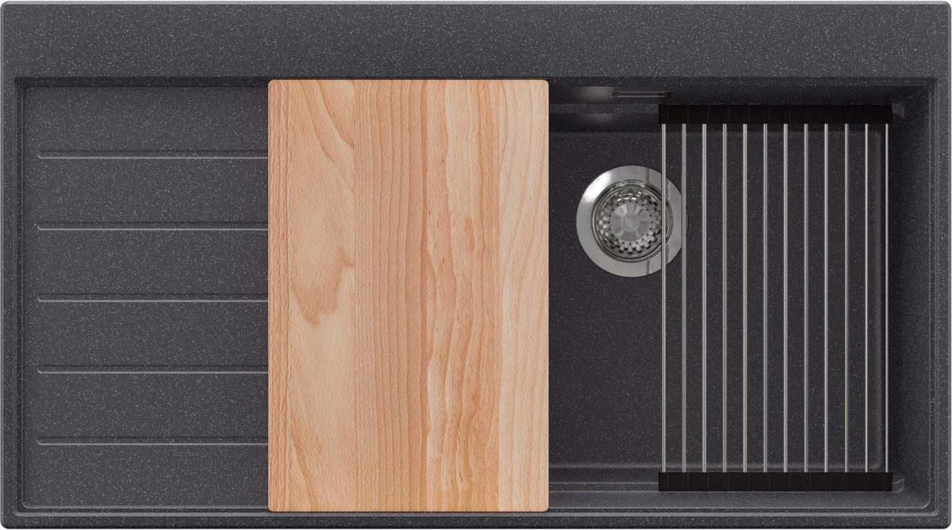 SPÜLBECKEN Sydney, 2-er set Anthrazit 90/50 cm 1 Becken + Ablauf-Set + Küchenzubehörset ab 60er Unterschrank - Chromfarben/Anthrazit, Kunststoff (90/20/50cm) - Primagran