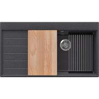 SPÜLBECKEN Sydney, 2-er set Anthrazit 90/50 cm 1 Becken + Ablauf-Set + Küchenzubehörset ab 60er Unterschrank - Chromfarben/Anthrazit, Kunststoff (90/20/50cm) - Primagran