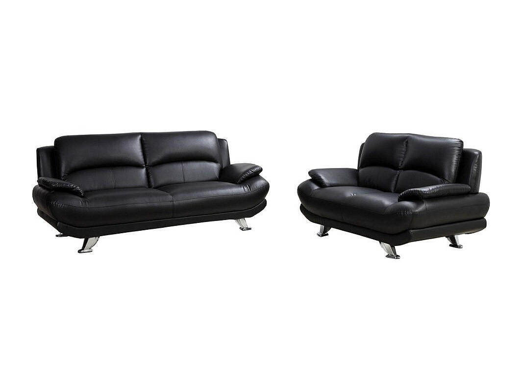 COUCHGARNITUR - 5 Personen - kunstleder - schwarz Musko - Schwarz, Leder (150/89/91cm) - Vente-Unique