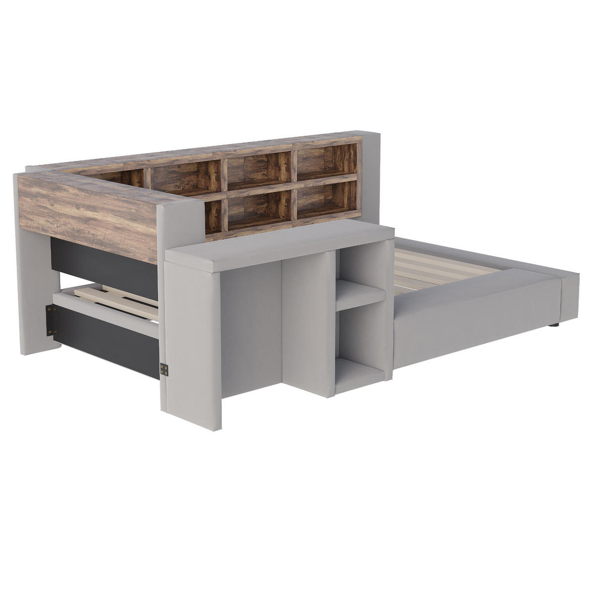 POLSTERBETT 90/200 cm aus Samtstoff mit LED, Dunkelgrau - Dunkelgrau, Textil (90/200cm) - OKMYHOME