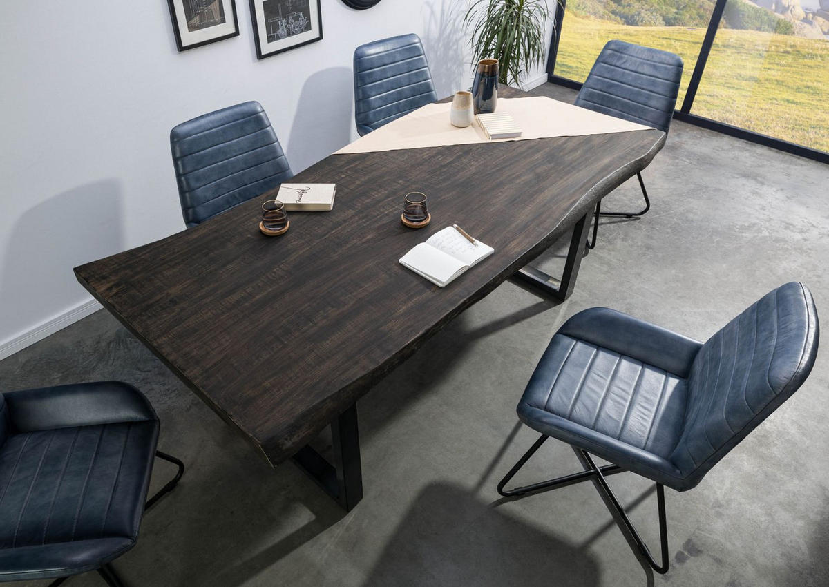 BAUMTISCH Mango 220x100x77 grau lackiert / U-Beine anthrazit glänzend FREEFORM 5 - Grau, Holz (220/100/77cm) - Massivmoebel24