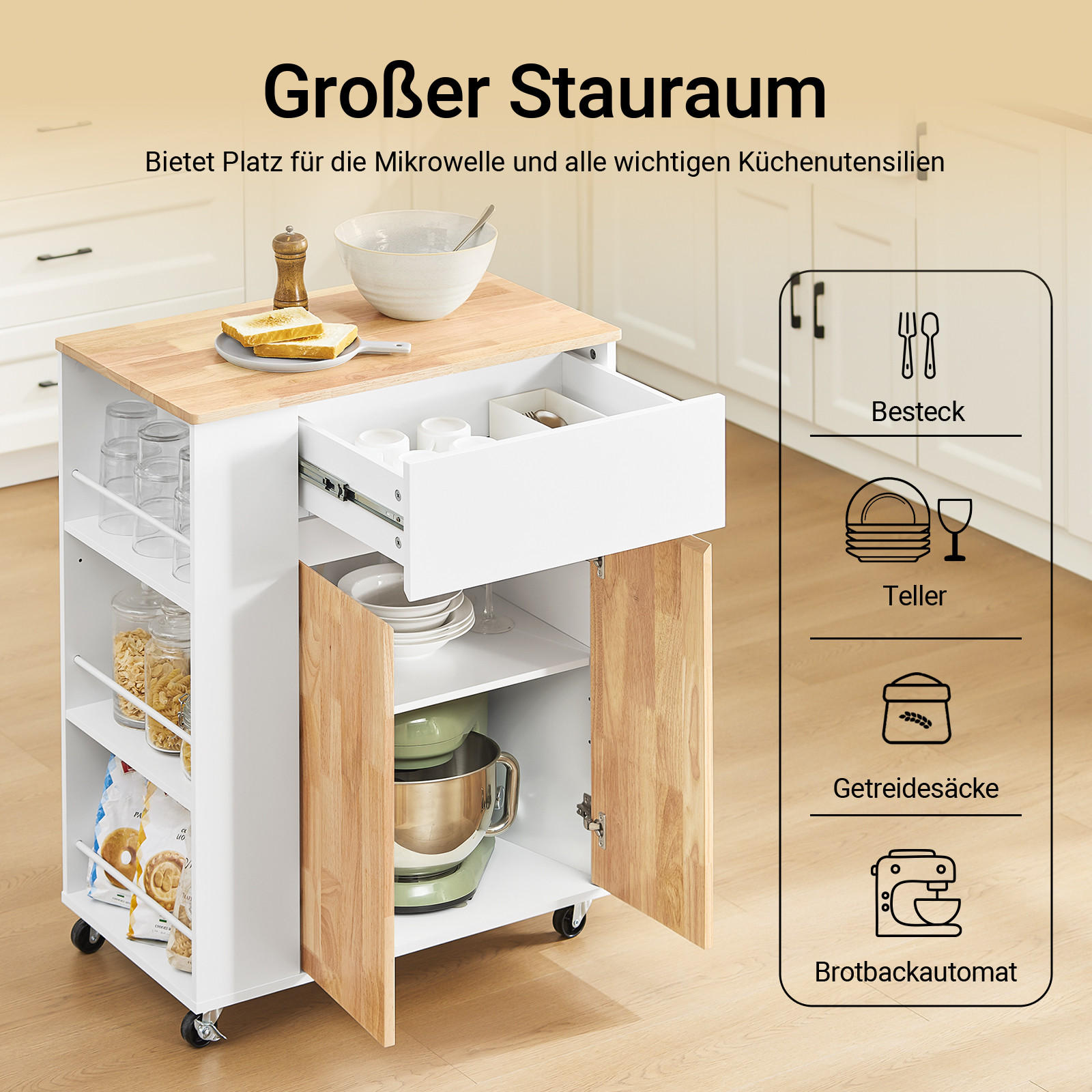 KÜCHENWAGEN Weiß - Weiß, Holzwerkstoff (70/90/40cm) - SoBuy