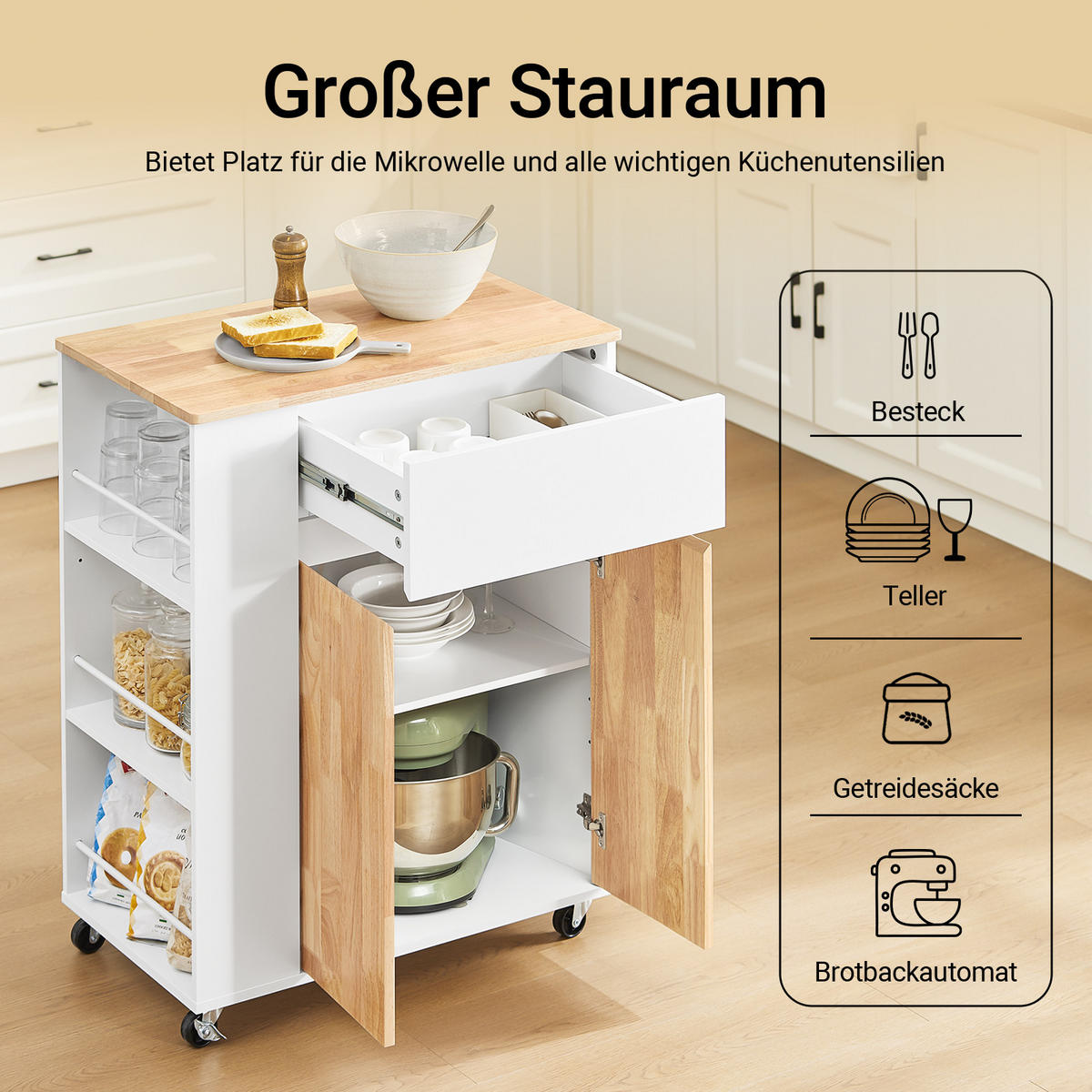 KÜCHENWAGEN Weiß - Weiß, Holzwerkstoff (70/90/40cm) - SoBuy
