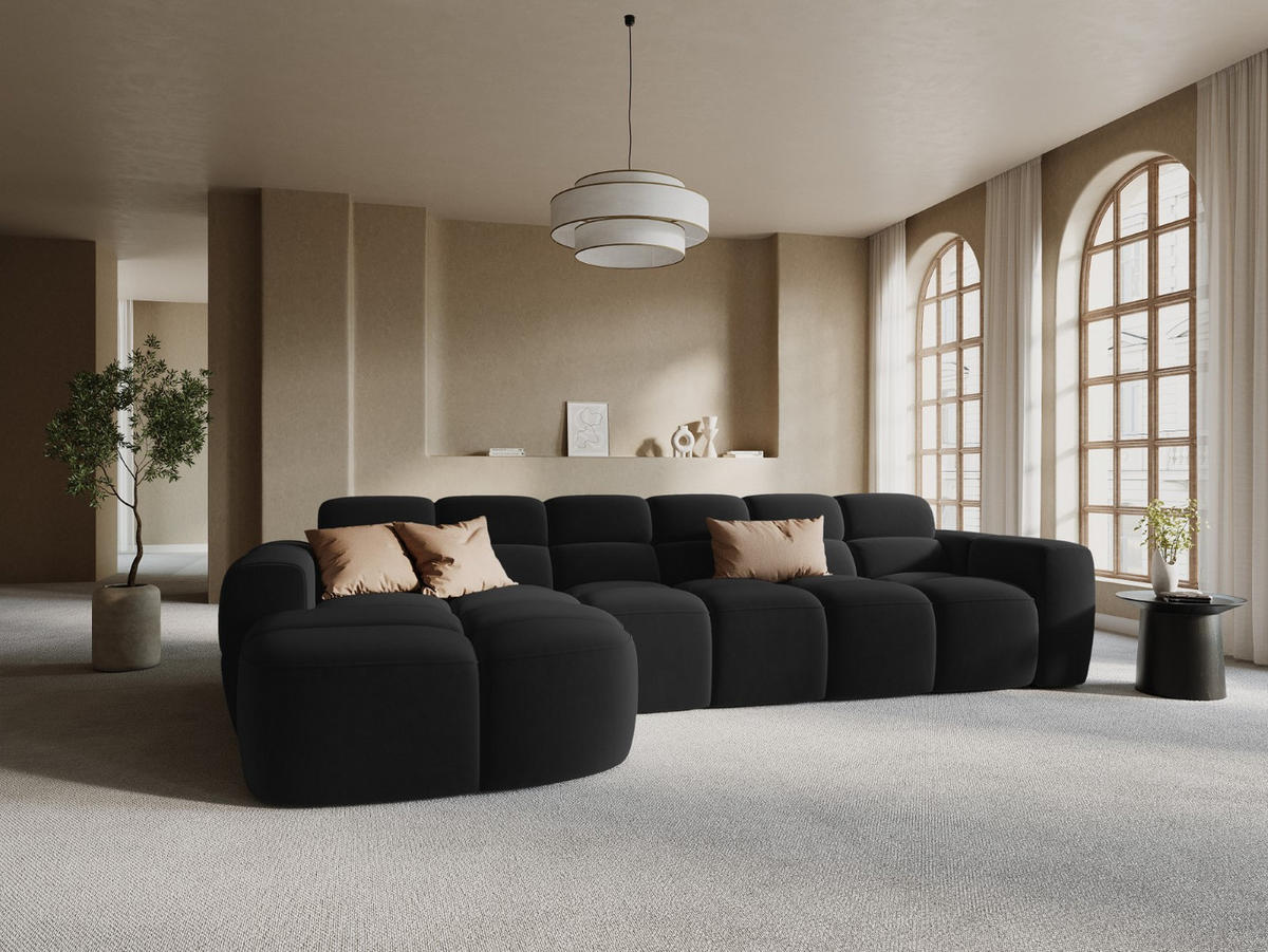ECKSOFA links Lisa aus Samt schwarz 4 Sitzplätze - Schwarz, Textil (170/310cm) - Micadoni