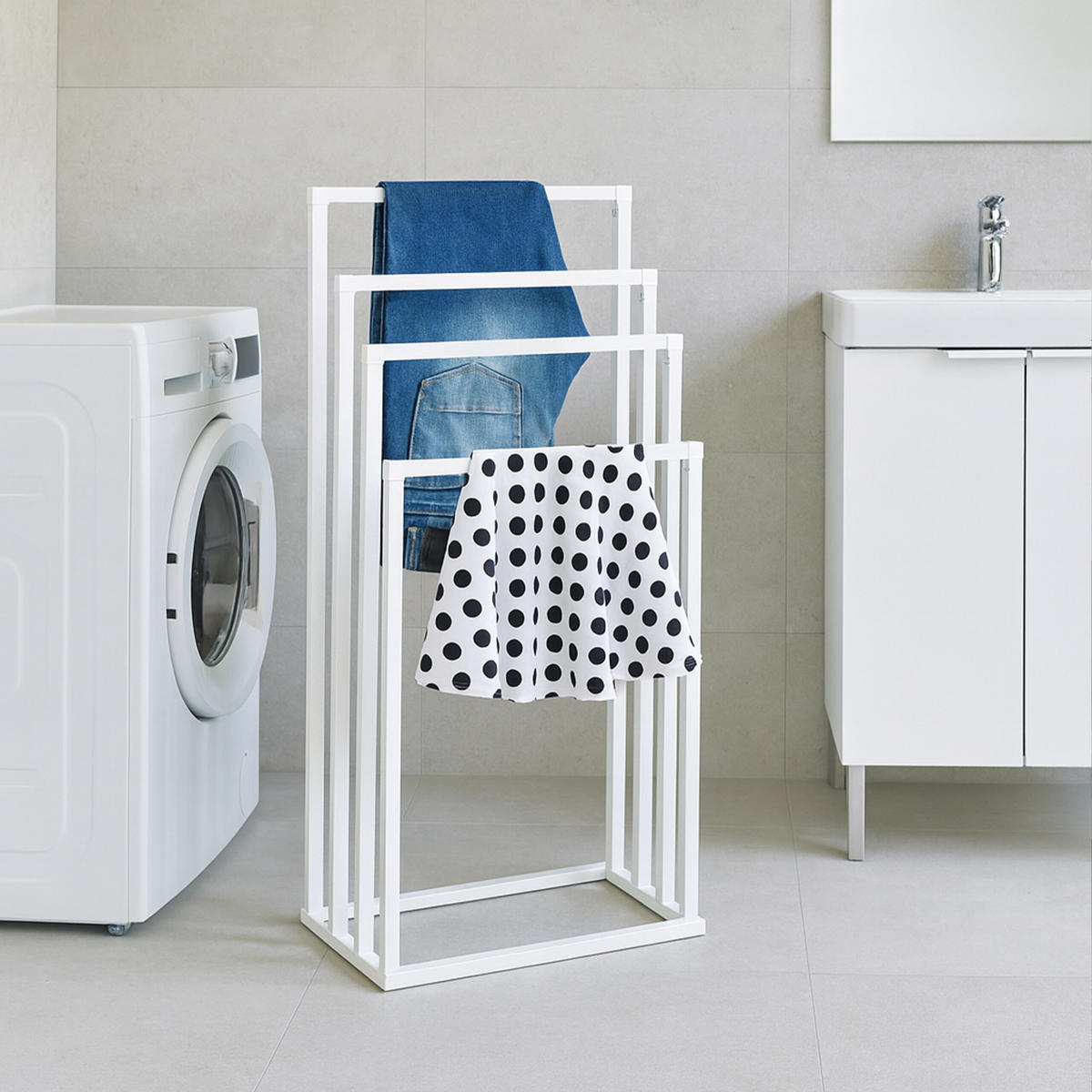 HANDTUCHSTÄNDER - Weiß, Textil/Metall (45/96.5/29cm) - Relaxdays
