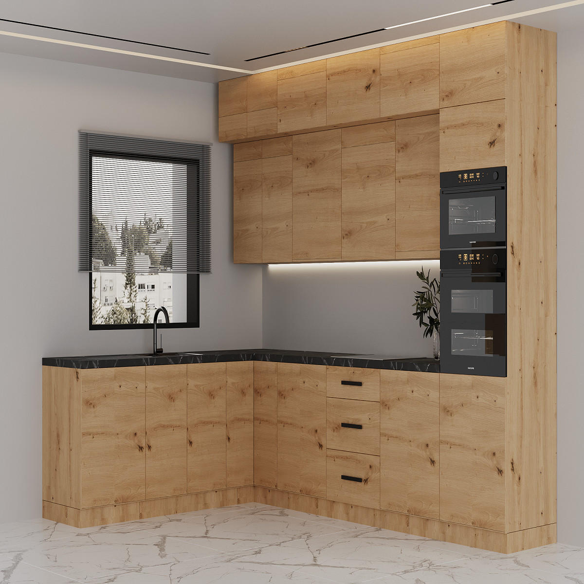 WINKELKÜCHE 330 × 230 cm - Langen K105-M330 - in Artisan Eiche - Schwarz/Eiche Artisan, Holz/Holzwerkstoff (330/248/230cm)