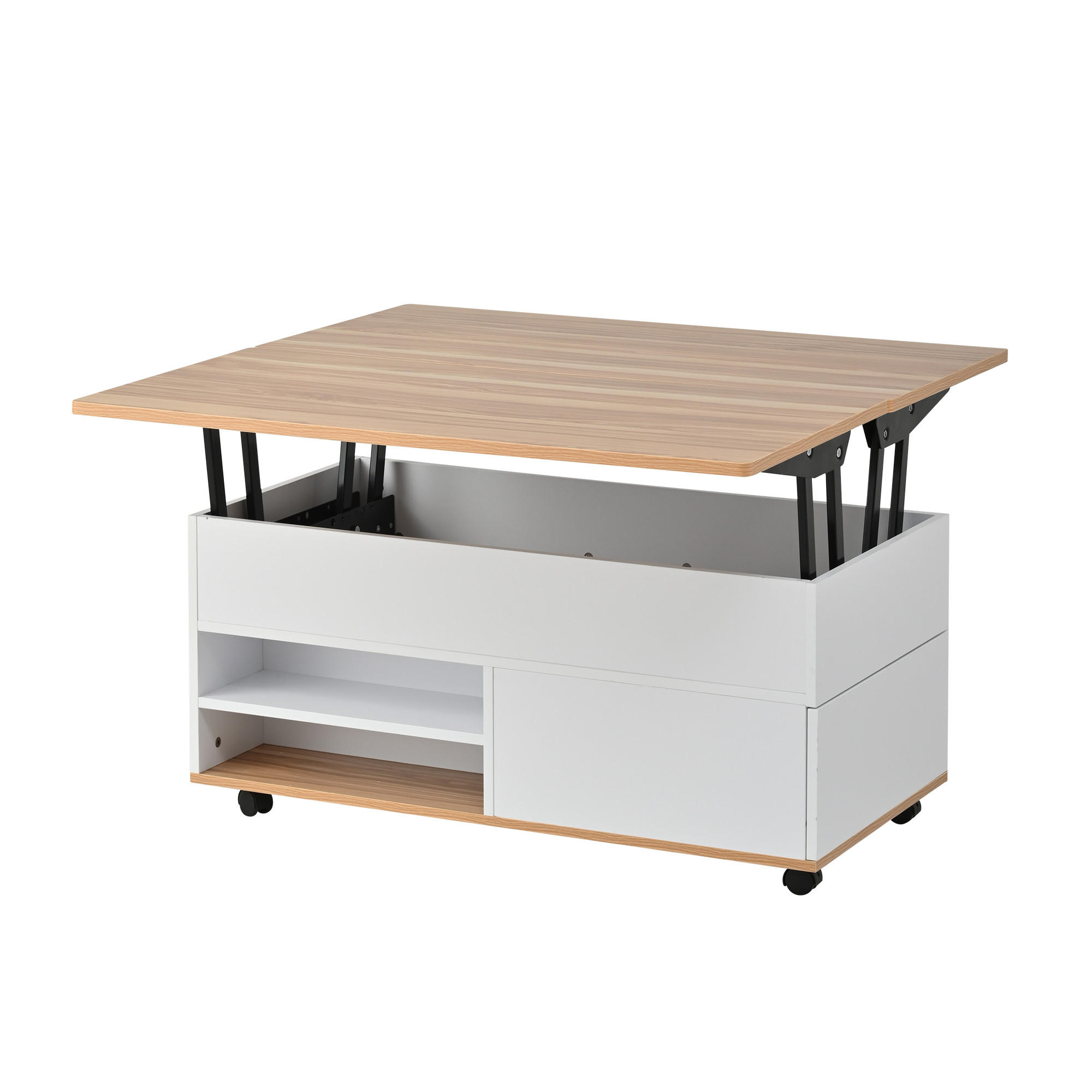COUCHTISCH Weiß/Natur 100/98/65 cm - Weiß, Holzwerkstoff (98/100/65cm) - PANGIVO