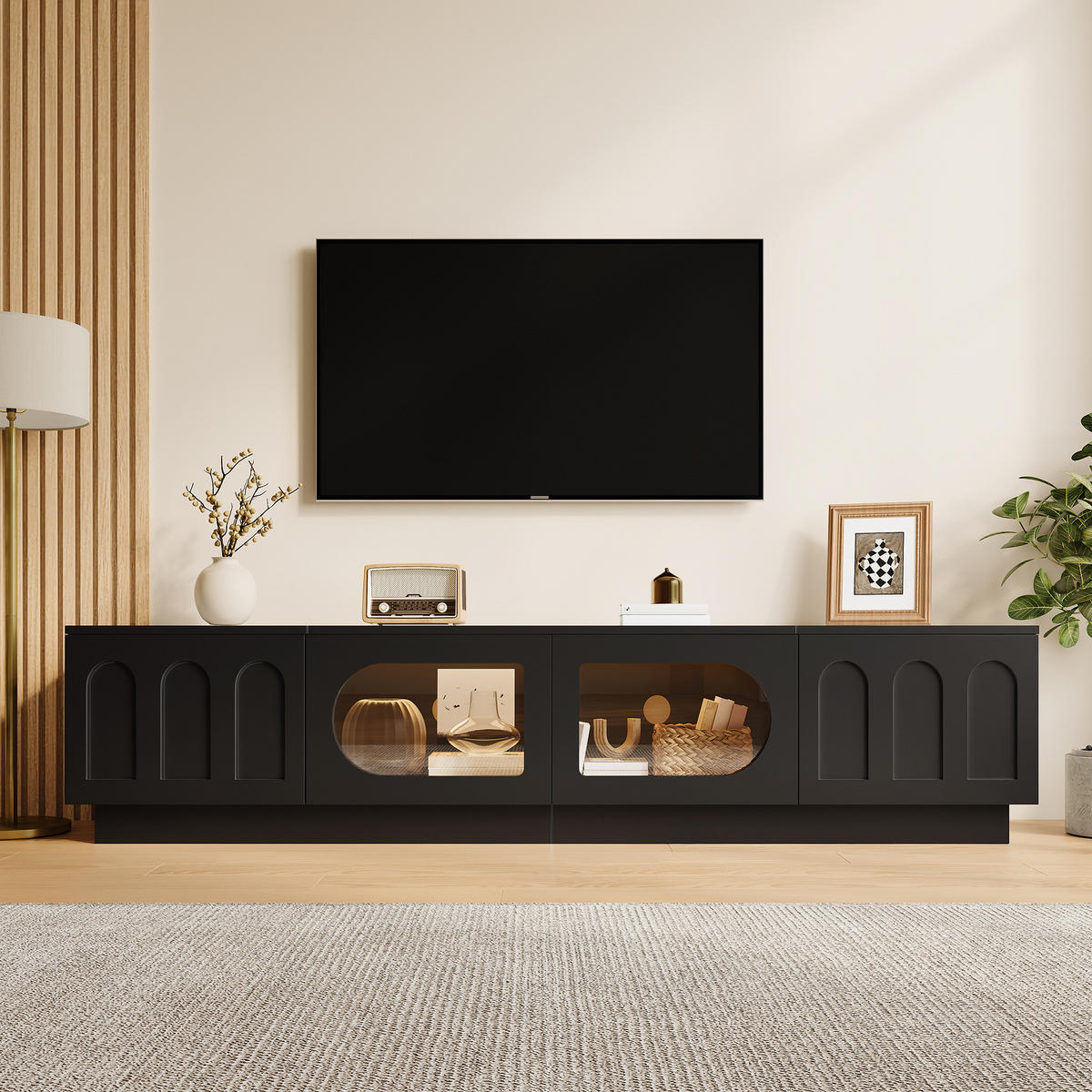 LOWBOARD DE-40167 mit LED-Beleuchtung und Glastüren Schwarz - Schwarz, Holzwerkstoff (200/42/40cm) - ComfortXL