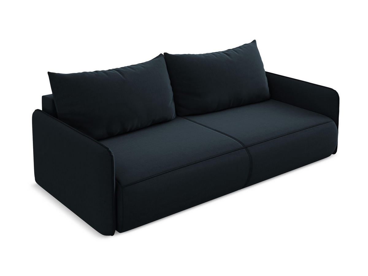 3-SITZER SOFA mit Schlaffunktion Samt Stoff Blau - Blau/Schwarz, Kunststoff/Textil (216/86/105cm) - Makamii