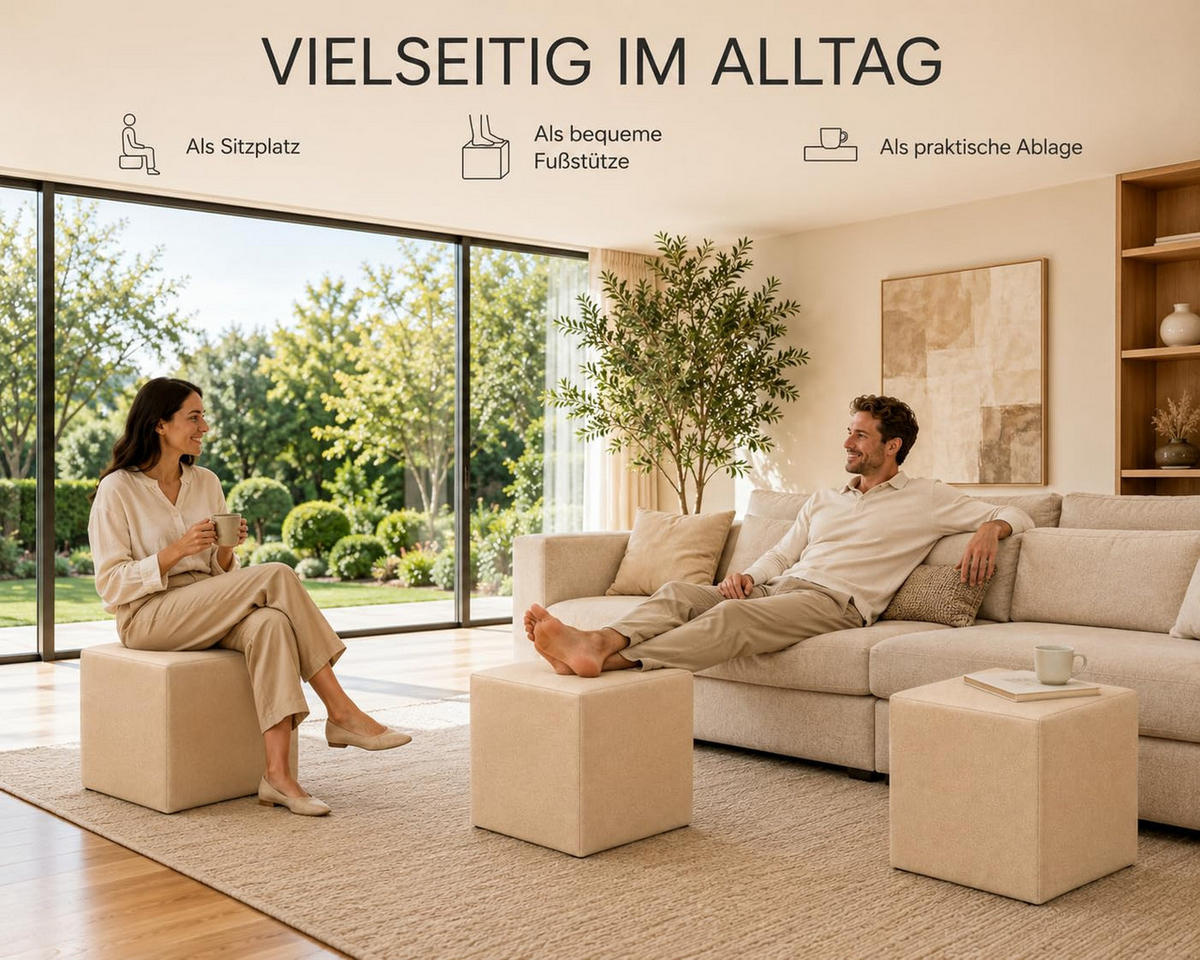 SITZWÜRFEL / Siège Pouf - Beige, 40X40X40 Cm, Assise Rembourrée, Confortable Pour Salon, Chambre Ou Bureau - Beige, Textil (41/41/40cm) - Best For Home