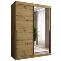 SCHIEBETÜRENSCHRANK mit Spiegel 150 cm Breite Artisan mit schwarzem Griff - Schwarz/Eiche Artisan, Holzwerkstoff (250/200/62cm) - Home Collective