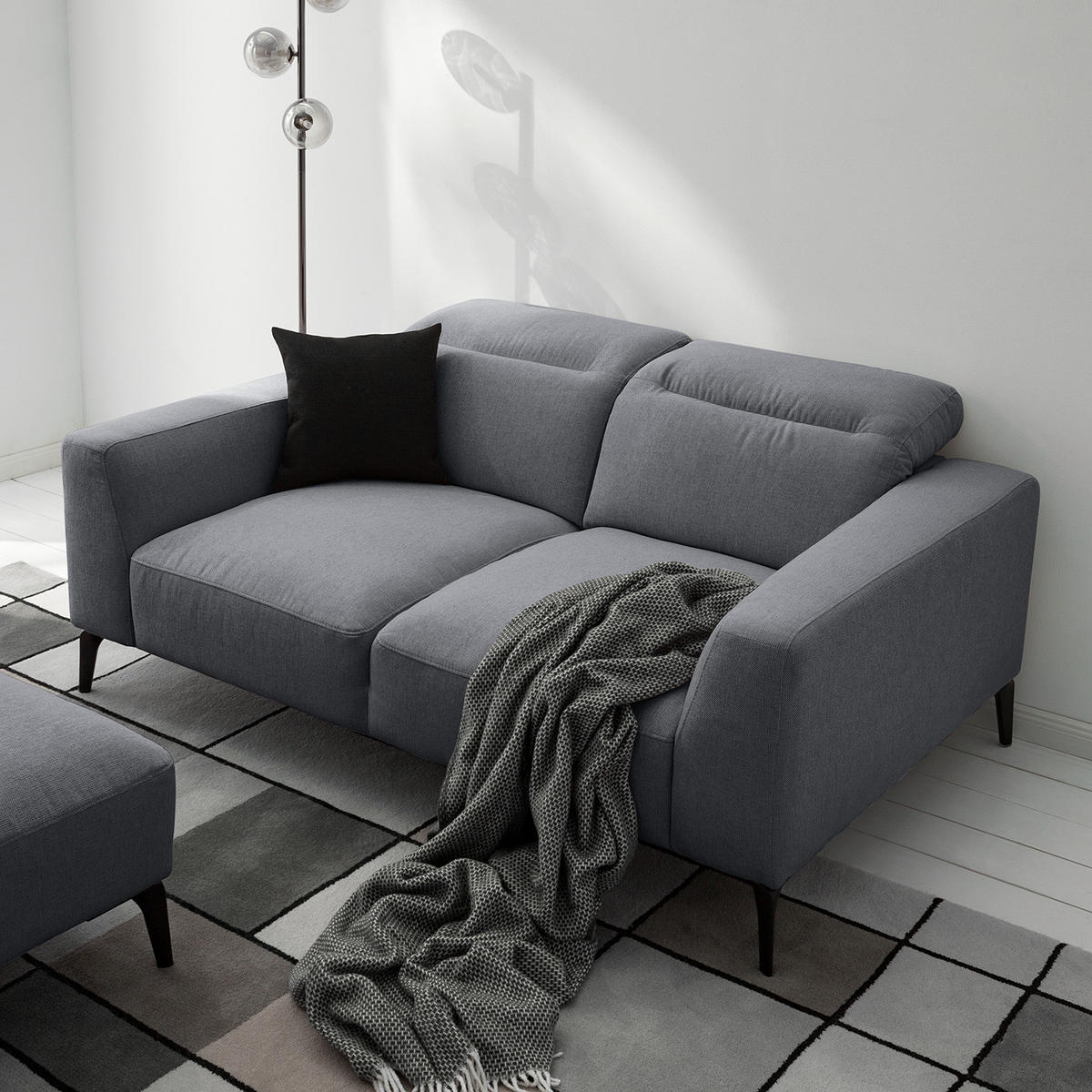 2-SITZER SOFA - Schwarz/Grau, Textil/Metall (170/73/107cm) - home24