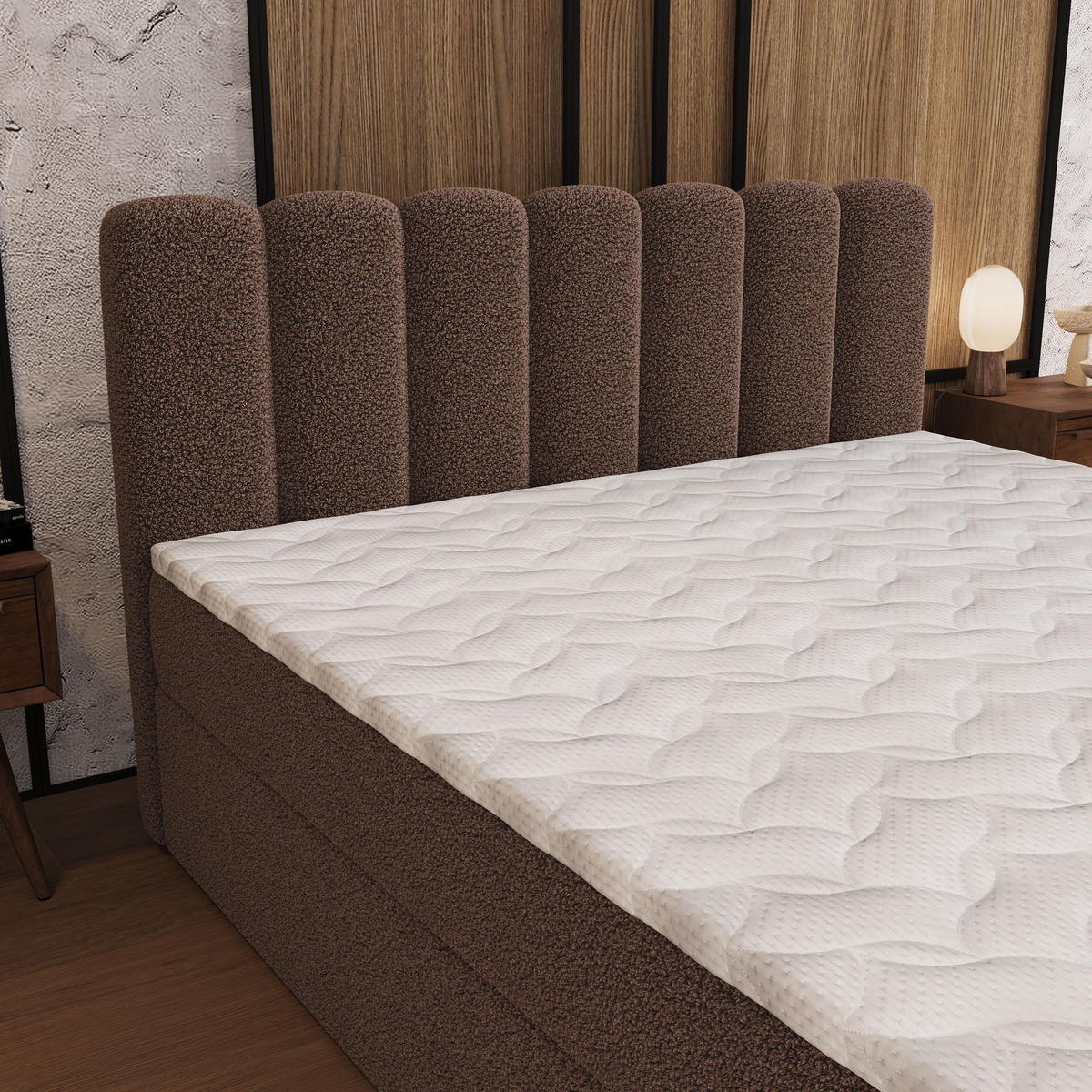 BOXBETT CELLA 140x200 cm mit Matratze und Topper - Braun - Braun, Holz (140/200cm) - MASSENO