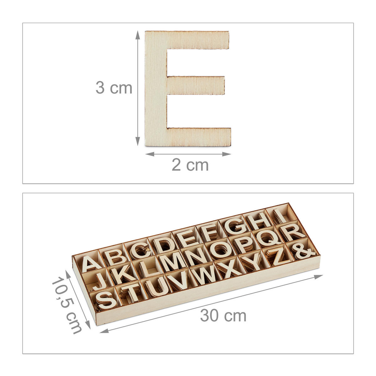 324TLG.HOLZBUCHSTABEN-SET - Beige, Holz (10.5/2.5/30cm) - Relaxdays