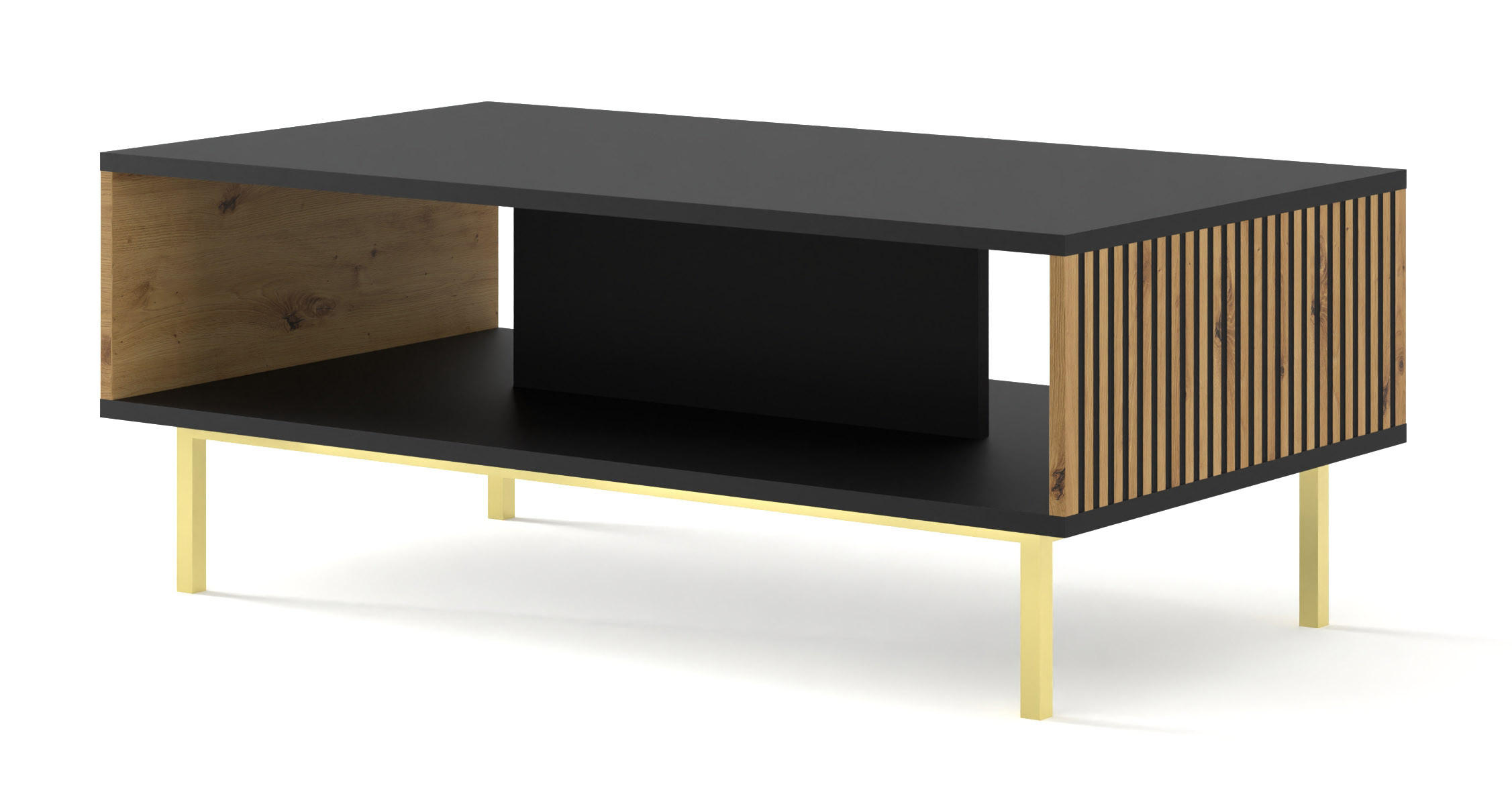COUCHTISCH Schwarz, Artisan-Schwarz, Gold 90/43/60 - Goldfarben/Schwarz, Holzwerkstoff (90/43/60cm) - RAUMHIRSCH FURNITURE