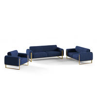 SOFASET Valerie 3-2-1 - Blau, Holzwerkstoff/Textil (228/79/90cm) - Fun Möbel