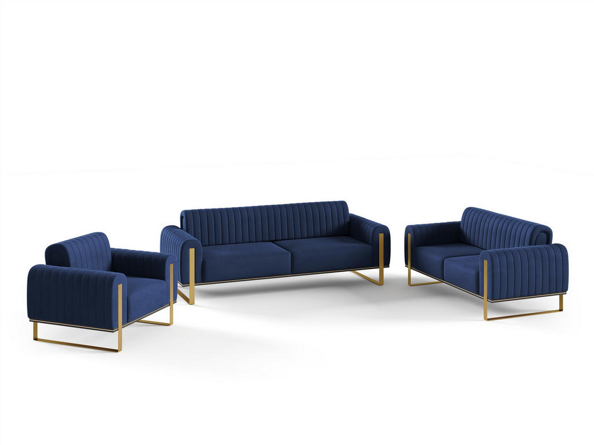 SOFASET Valerie 3-2-1 - Blau, Holzwerkstoff/Textil (228/79/90cm) - Fun Möbel