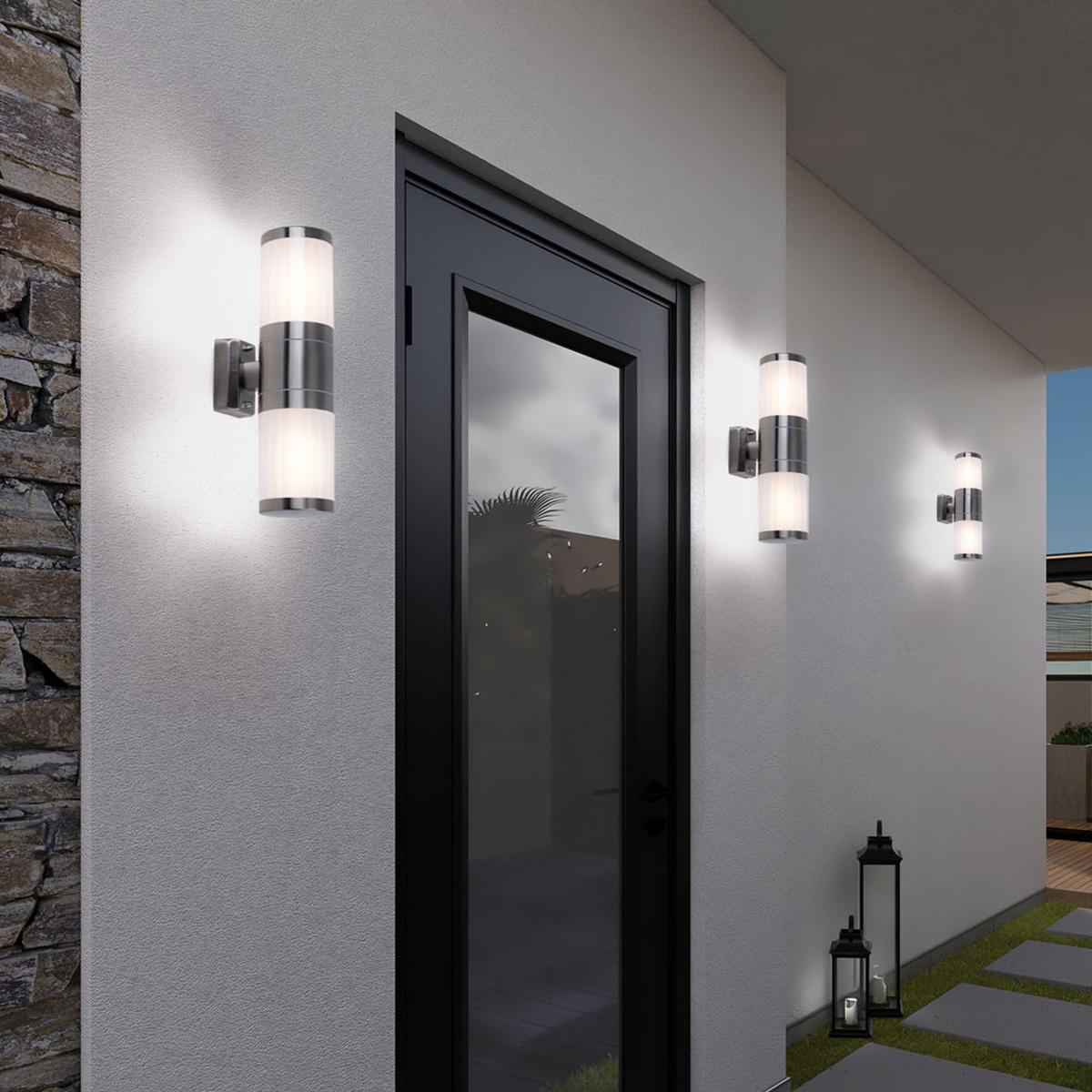 LED AUSSEN-WANDLEUCHTE Edelstahl Silber 2er Set - Silberfarben, Metall (15.5/38/15.5cm) - Globo Lighting