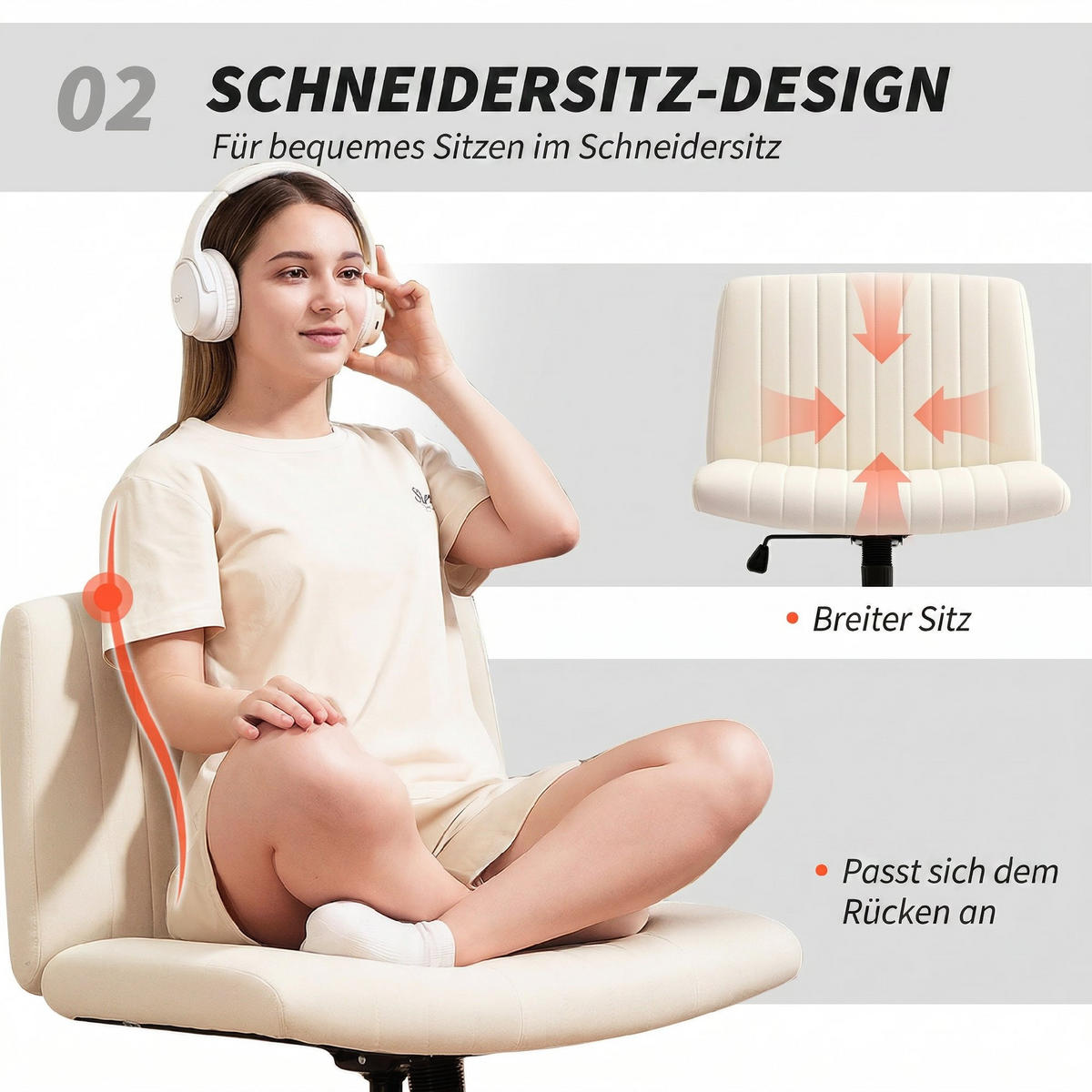 SCHREIBTISCHSTUHL Leinen Cremeweiß - Creme/Schwarz, Textil/Metall (64/83/65cm) - HOMCOM