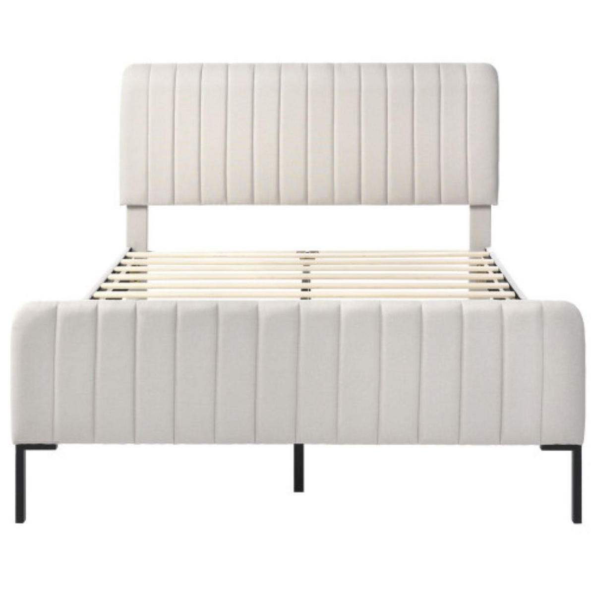 POLSTERBETT 160/200 cm in Grau & Beige Leinen mit verstellbarem Kopfteil - Beige, Holzwerkstoff/Textil (160/200cm) - CHICFURN