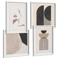 BILDER SET 4er Set - 50x50 cm & 40x60 cm Weißer Rahmen - Abstrakte weiß-braune Muster - Weiß, Kunststoff (50/50cm) - TULUP