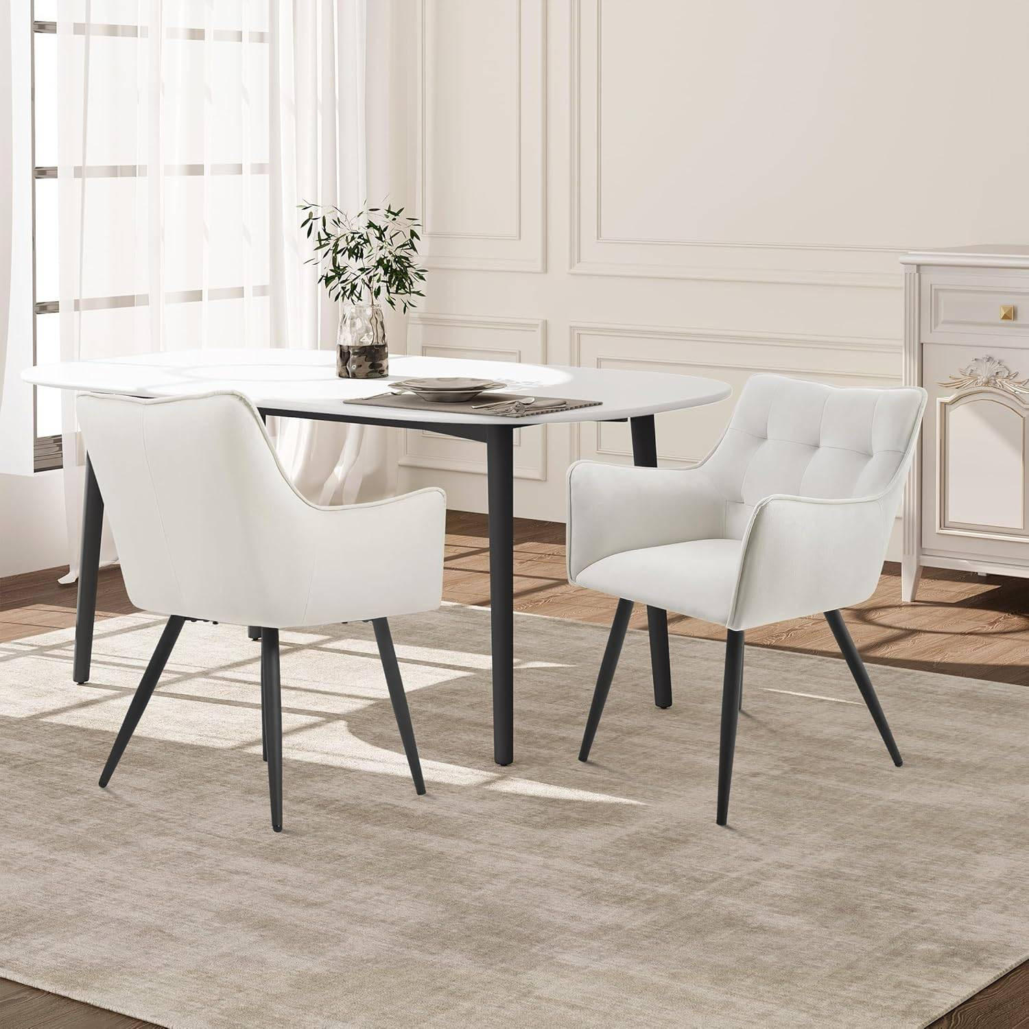 ESSZIMMERSTUHL 4er Set, mit Samtbezug, Cremeweiß - Creme/Schwarz, Textil/Metall (54/80/48cm) - Woltu