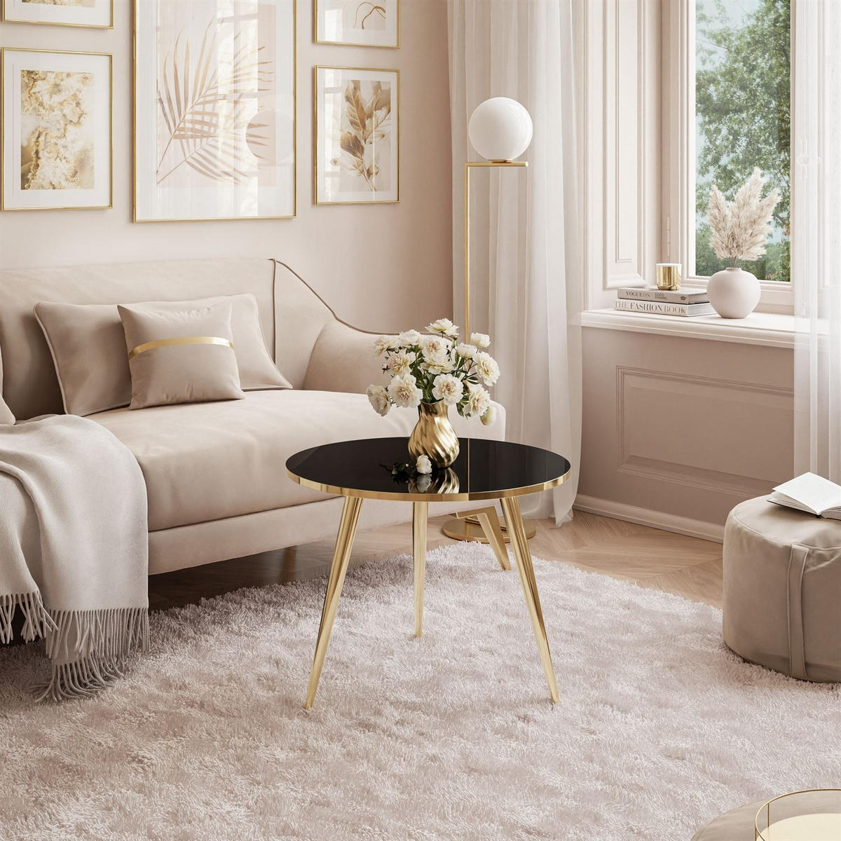 COUCHTISCH SOLEIL GOLD Schwarz Hochglanz, 50cm - Schwarz, Holzwerkstoff (50/50/47cm) - Lookway