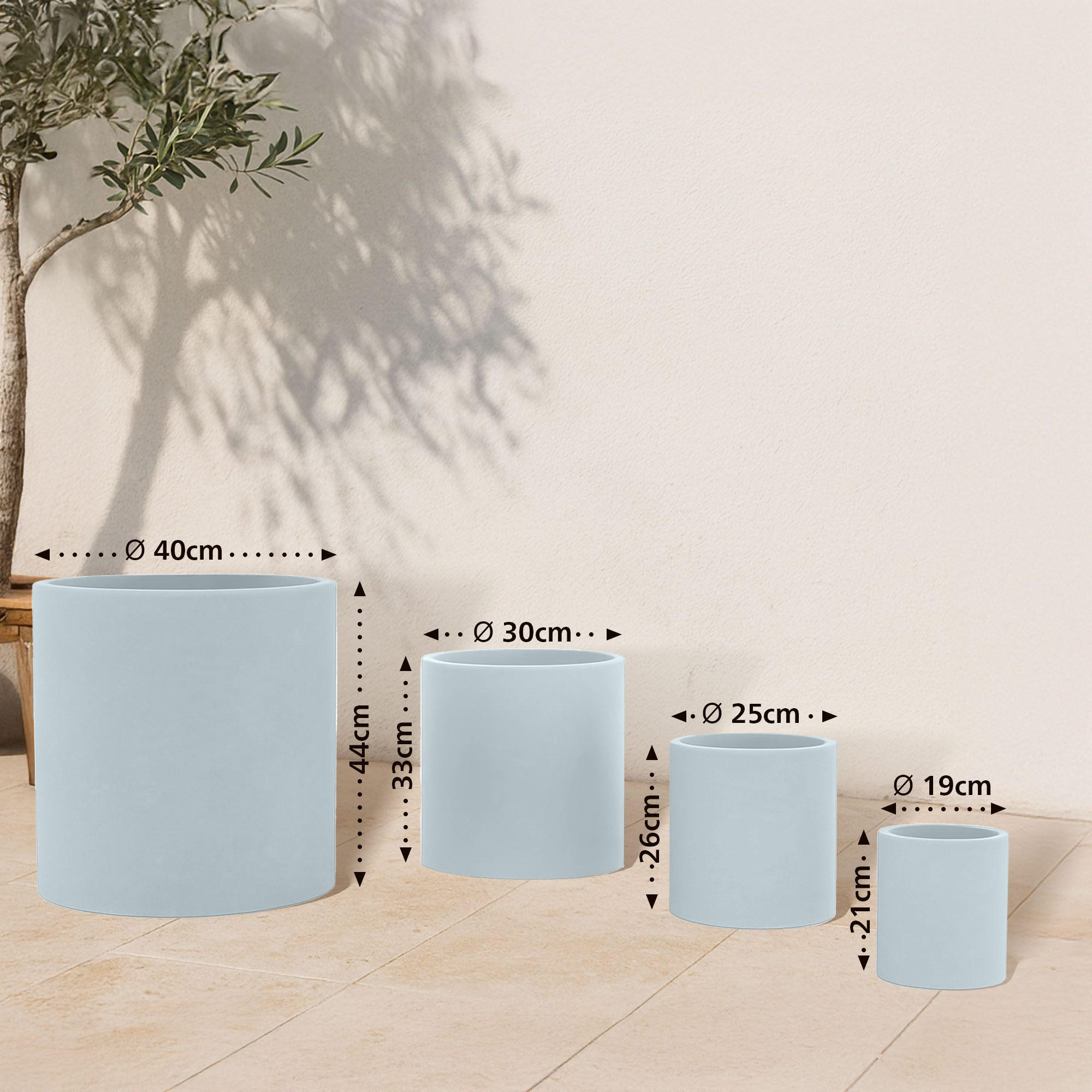 PFLANZKÜBEL 4er Set Grau - Grau, Kunststoff (40/44cm) - CLP