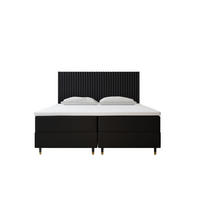 BOXBETT 160 x 200 cm mit Taschenmatratze ESTEPONA, Bettkästen mit Gasdruckfedern, Elegants gepolsterte Kopfstütze und Topper, Schwarz - Schwarz, Holz/Textil (160/200cm) - Trada