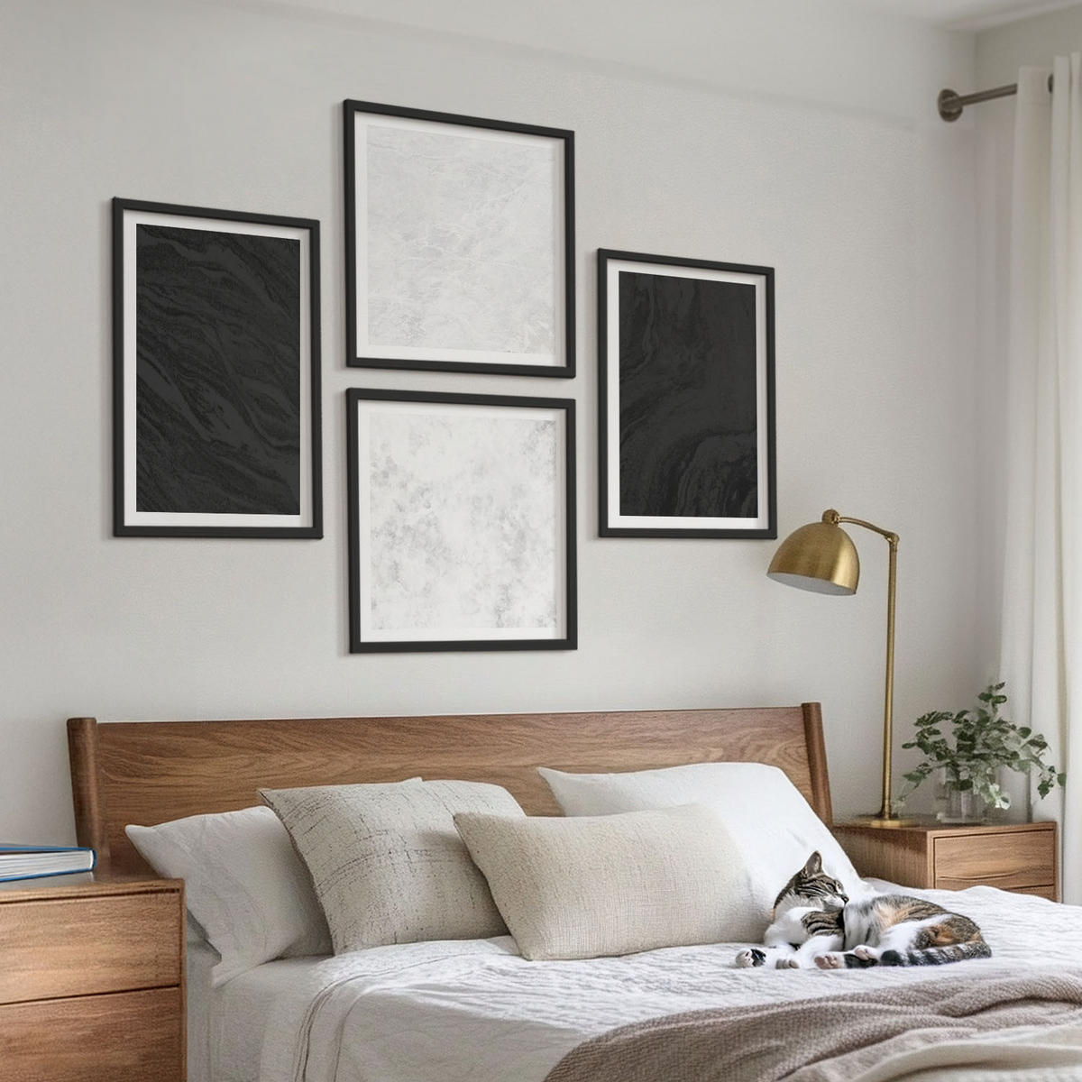WANDBILDER 4er-Set - 50x50 cm & 40x60 cm Schwarzer Rahmen - Dunkles Licht, glamouröse Marmor - Schwarz, Kunststoff (50/50cm) - ArtPrintCave
