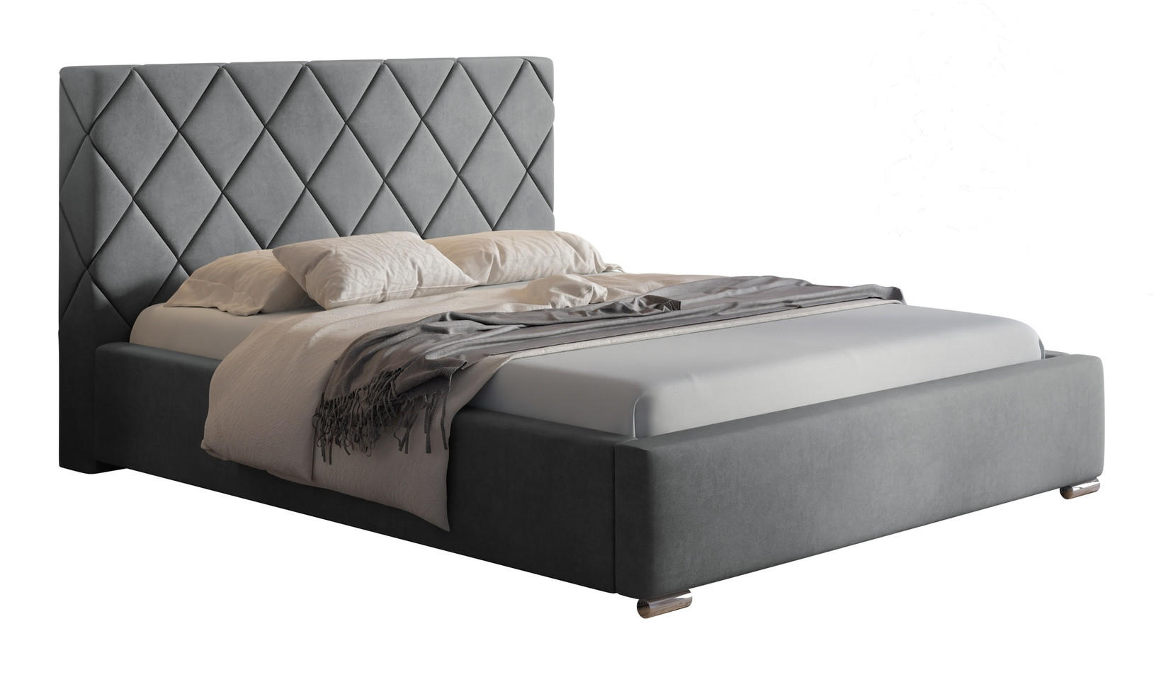 POLSTERBETT 160x200 Aron, Lattenrost, Samtstoff Hellgrau - Hellgrau, Holz/Textil (160/200cm) - Emporius