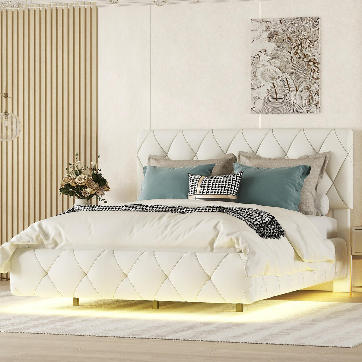 CANAPEA LAZY cu aspect de blană de teddy și scaun, moale și ergonomic - bej, compozit lemnos/metal - Urban Meuble