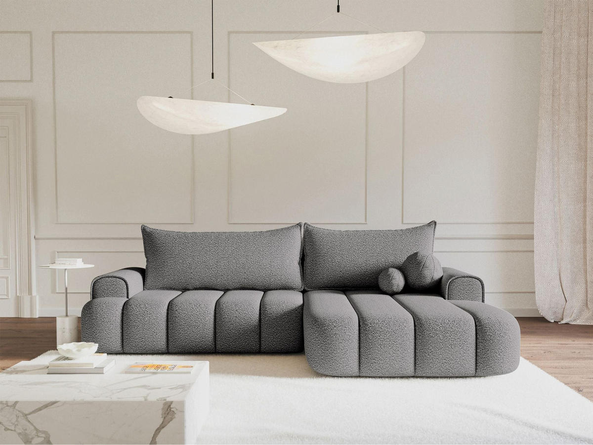 ECKSOFA Dandelino Grau mit Bouclé-Bezug, rechts - Schwarz/Grau, Kunststoff/Textil (172/271cm) - Selsey
