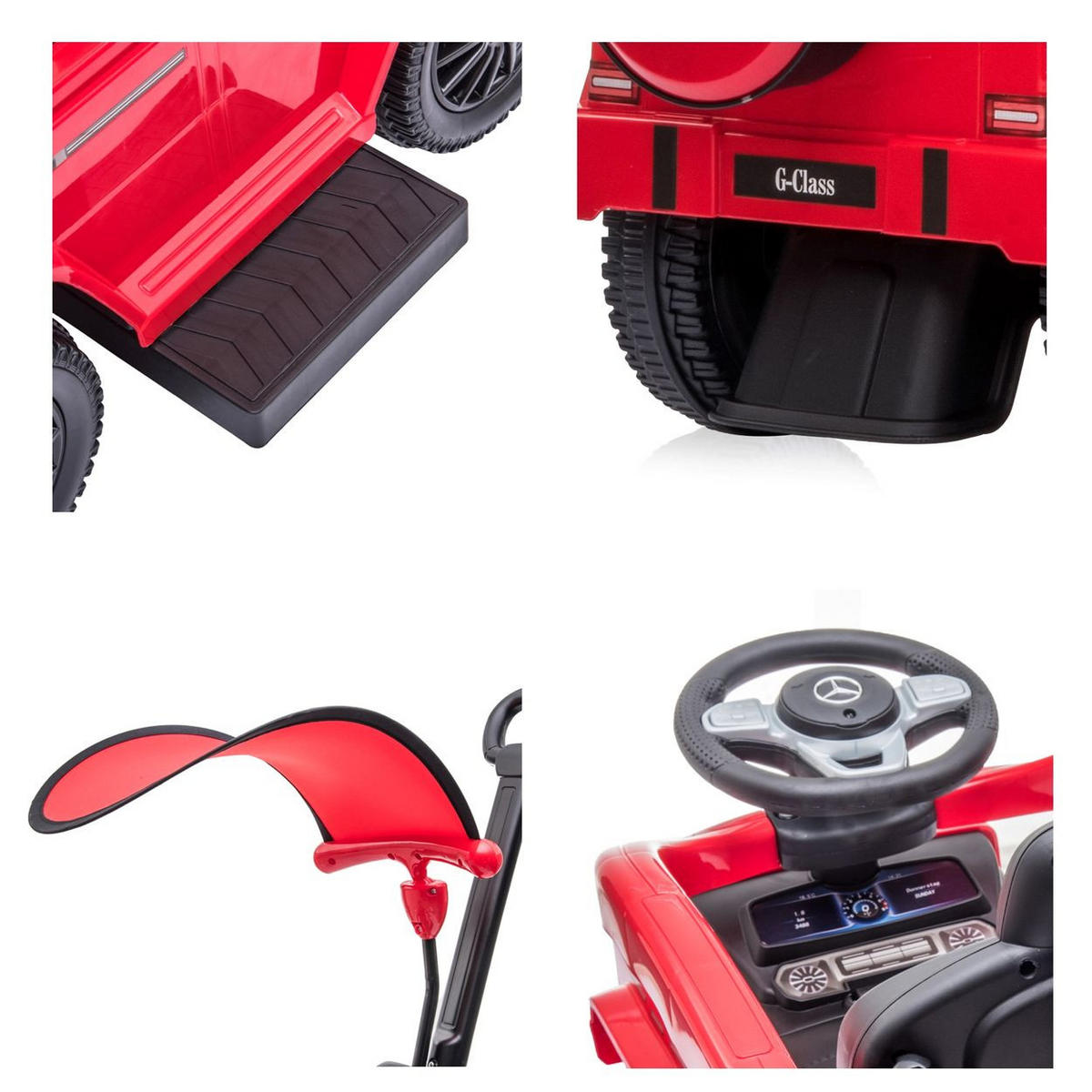 RUTSCHER Mercedes Benz G350D rot Sonnendach, Schiebestange, Musik - Rot, Kunststoff (86/40/95cm) - Lorelli