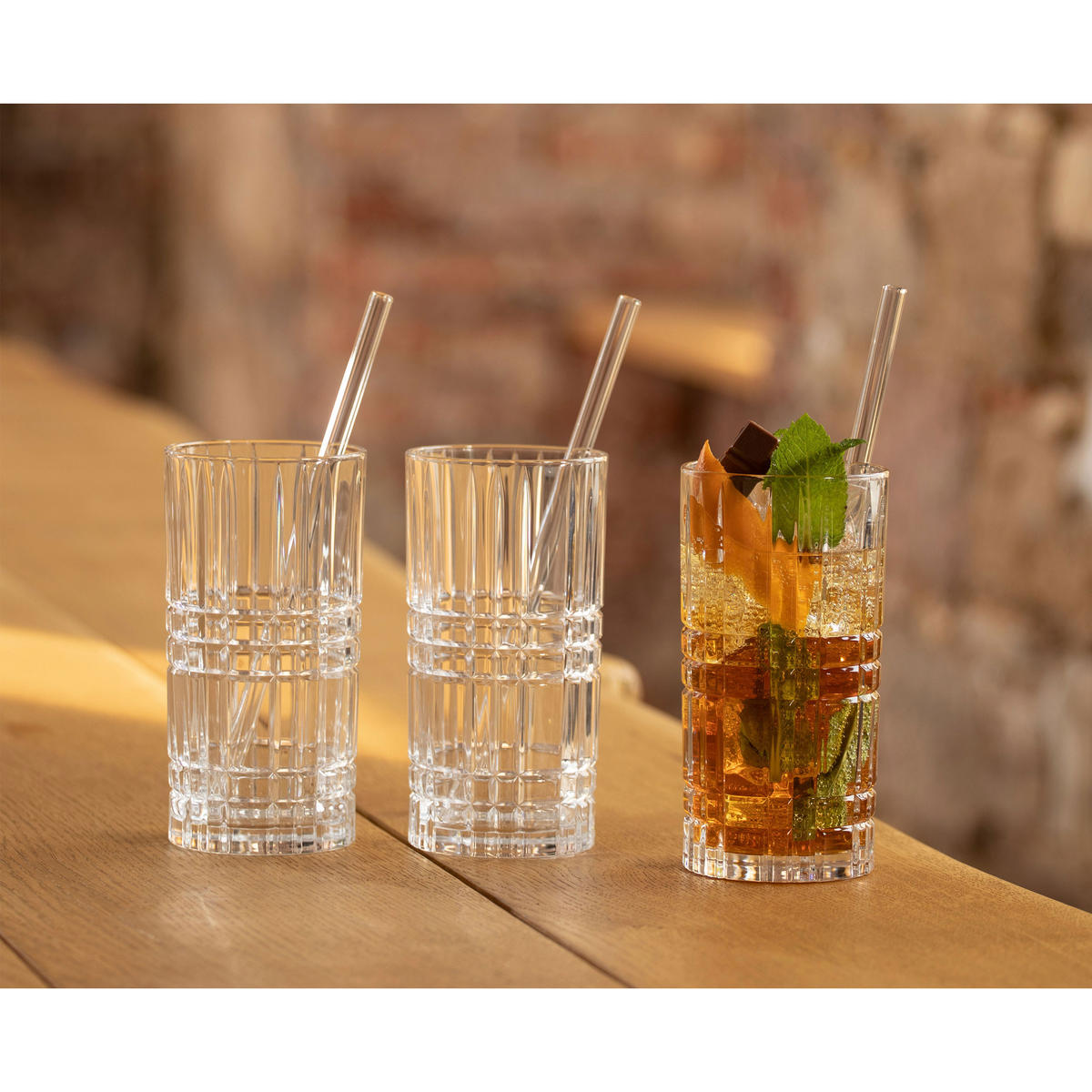 TRINKHALME + REINIGUNGSBÜRSTE transparent 21 cm 4er Set - Transparent, Glas (0.9/21cm) - Nachtmann