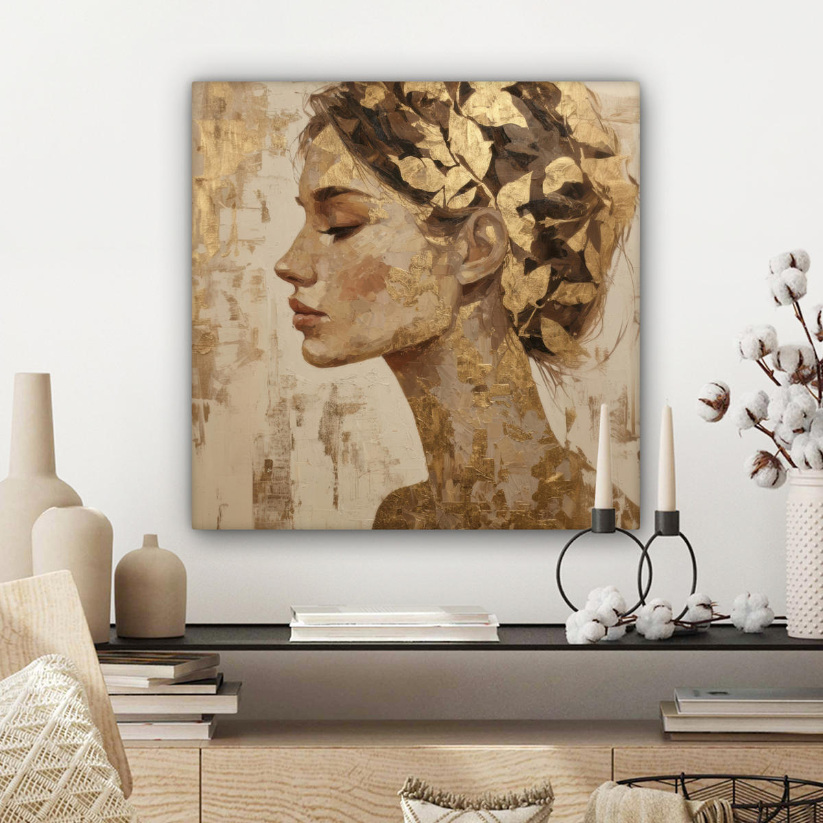 LEINWANDBILD Frau - Gold - Abstrakt - Textur Wandbild Wohnzimmer 50x50 cm - Goldfarben, Textil (50/50cm) - MuchoWow