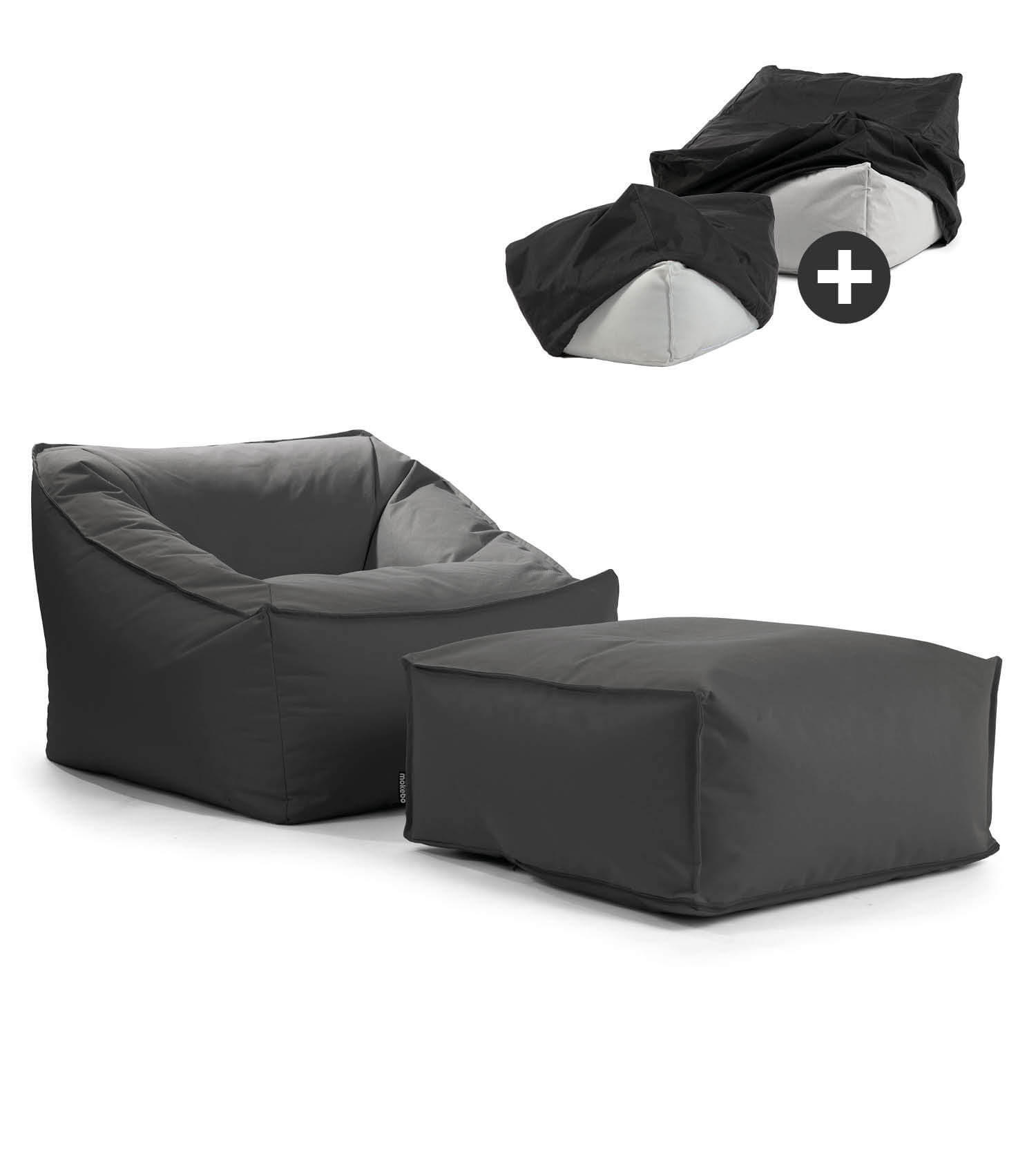 SITZSACK Der Sunnyboy mit Hocker - Schwarz, Textil (73/60/138cm) - Mokebo