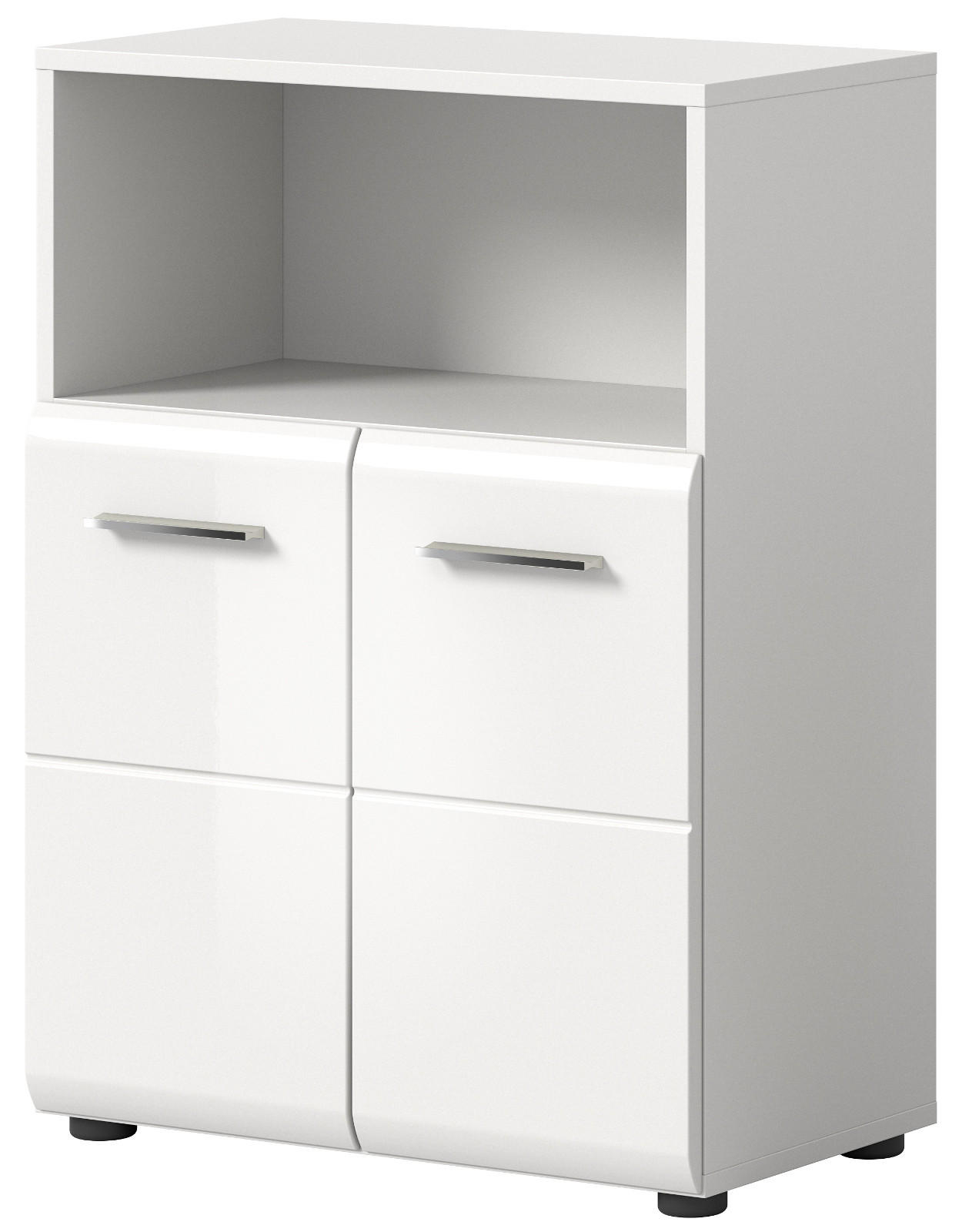 BADKOMMODE weiß Hochglanz, Badezimmer Kommode 60 x 80 cm - Weiß Hochglanz/Silberfarben, Holzwerkstoff/Kunststoff (60/80/30cm) - Inn.Furn