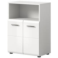 BADKOMMODE weiß Hochglanz, Badezimmer Kommode 60 x 80 cm - Weiß Hochglanz/Silberfarben, Holzwerkstoff/Kunststoff (60/80/30cm) - Inn.Furn